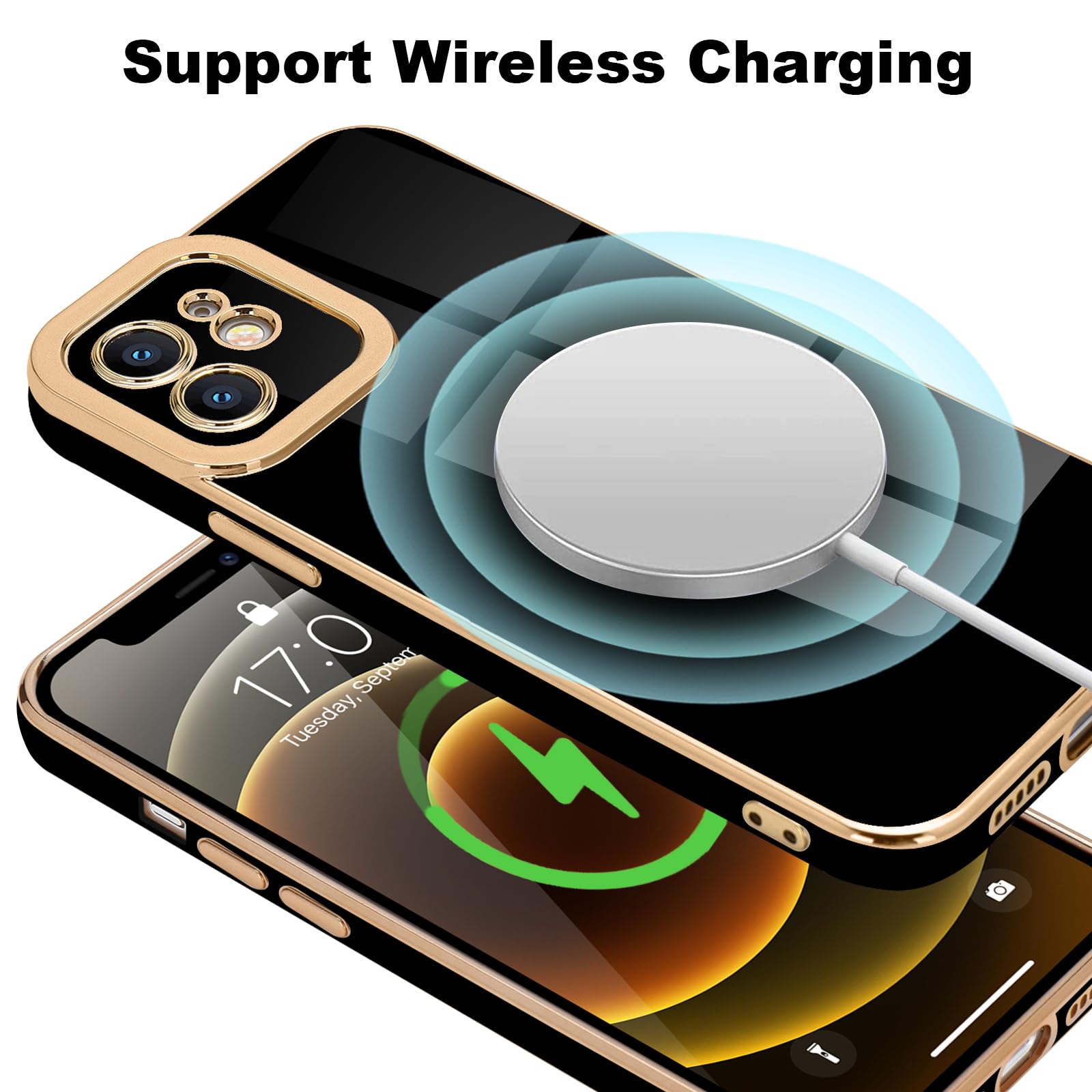 Lafunda Compatible With Iphone 12 Case, Luxury Plating Cases For Women Girls Cute Electroplated Golden Edge Shockproof Tpu Bumpe