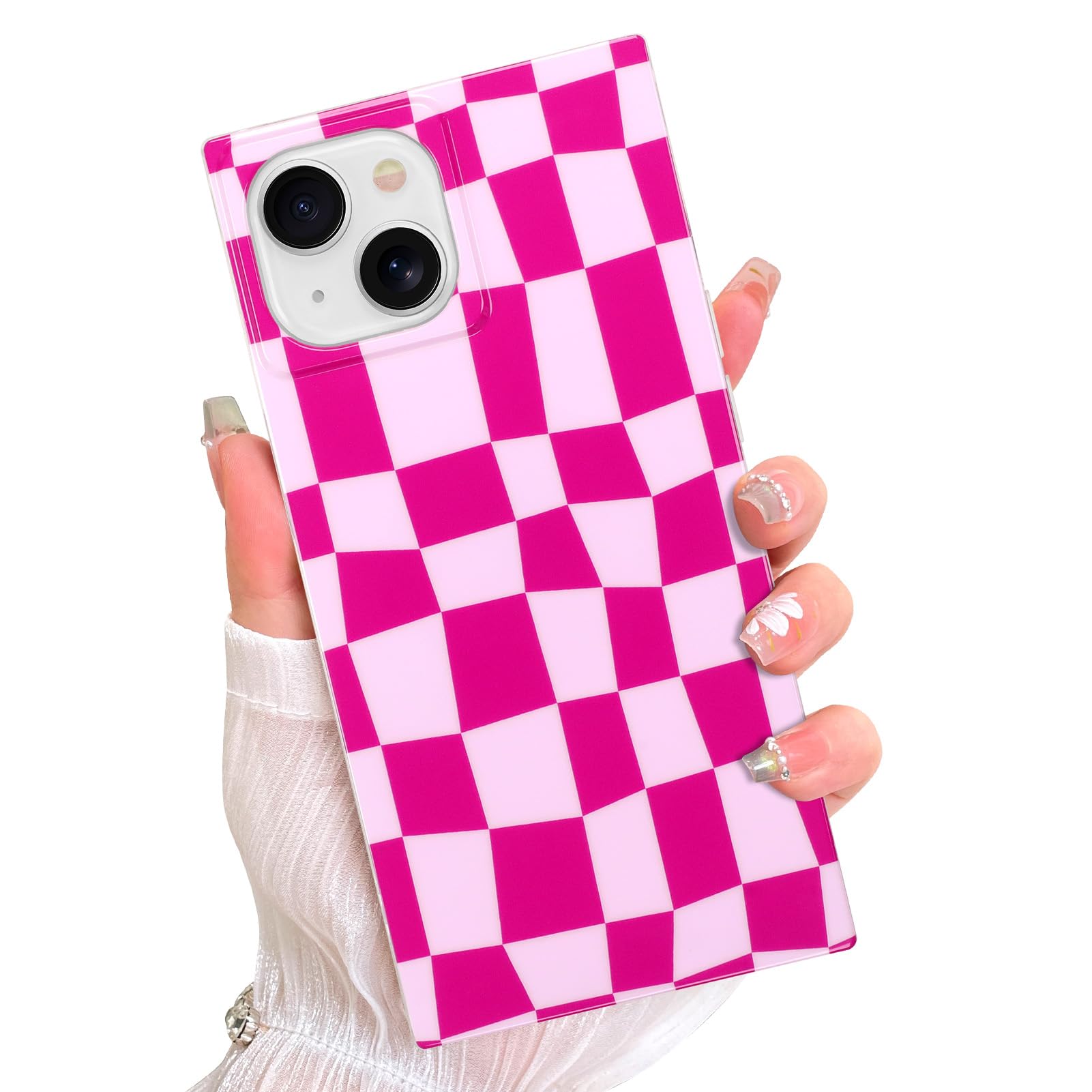 AIGOMARA Magnetic Rectangle for iPhone 15 Case, Compatible with Magsafe, Cute Checkered Design for Women Girls, Stylish Glossy P