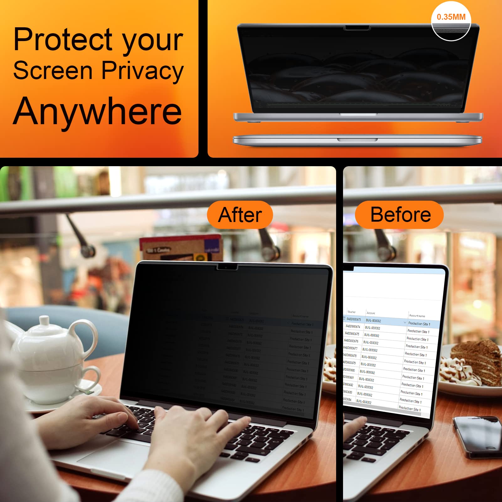 Mamol Privacy Screen For Macbook Air 13.6 Inch 2022 2024 (M2, M3), Magnetic Removable Anti Glare Blue Light Filter, Anti Spy Lap