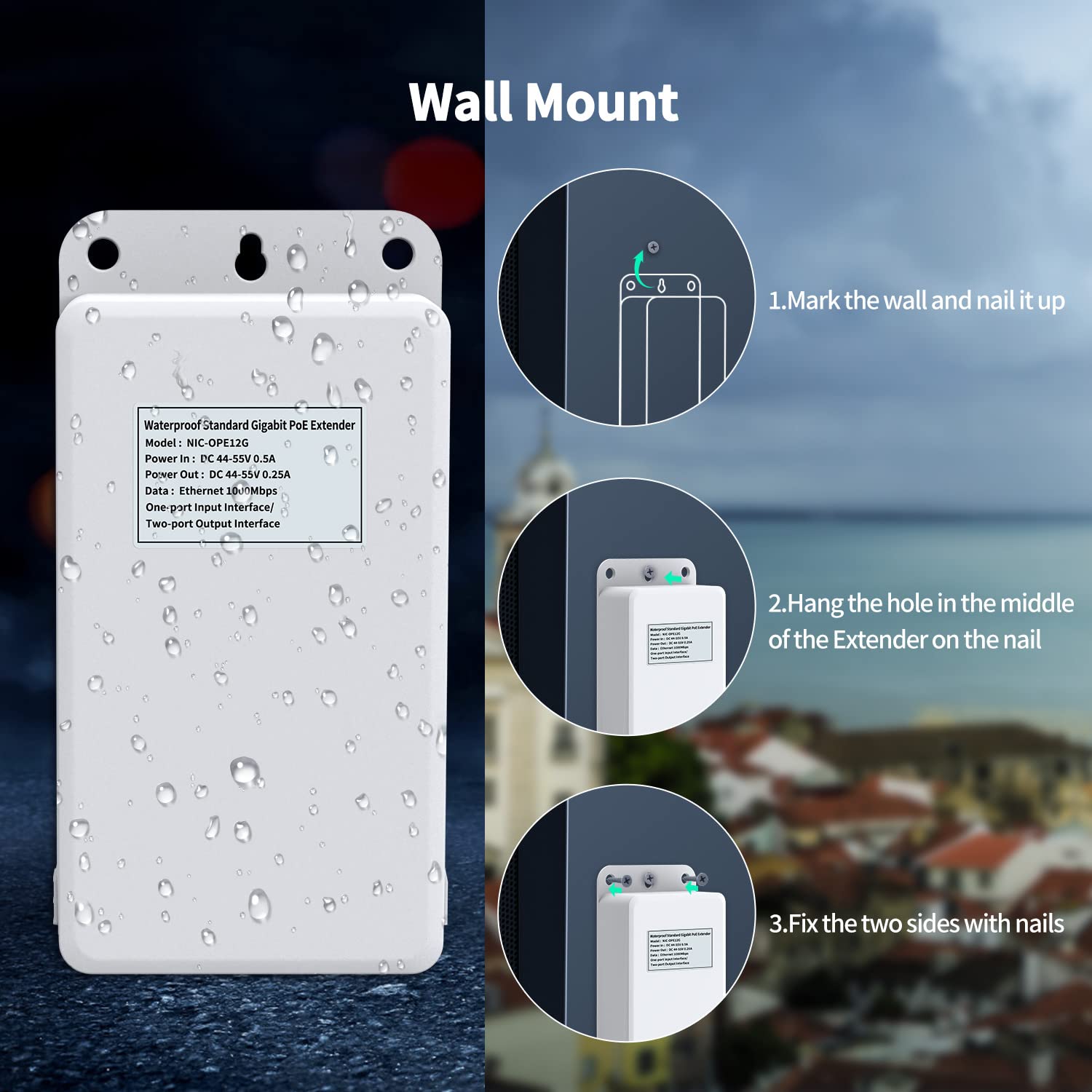 Gigabit Outdoor Waterproof Poe Extender, Nicgiga 2 Port Poe Repeater 100 Meters(328 Ft), Ieee 802.3Af/At Power Over Ethernet Poe