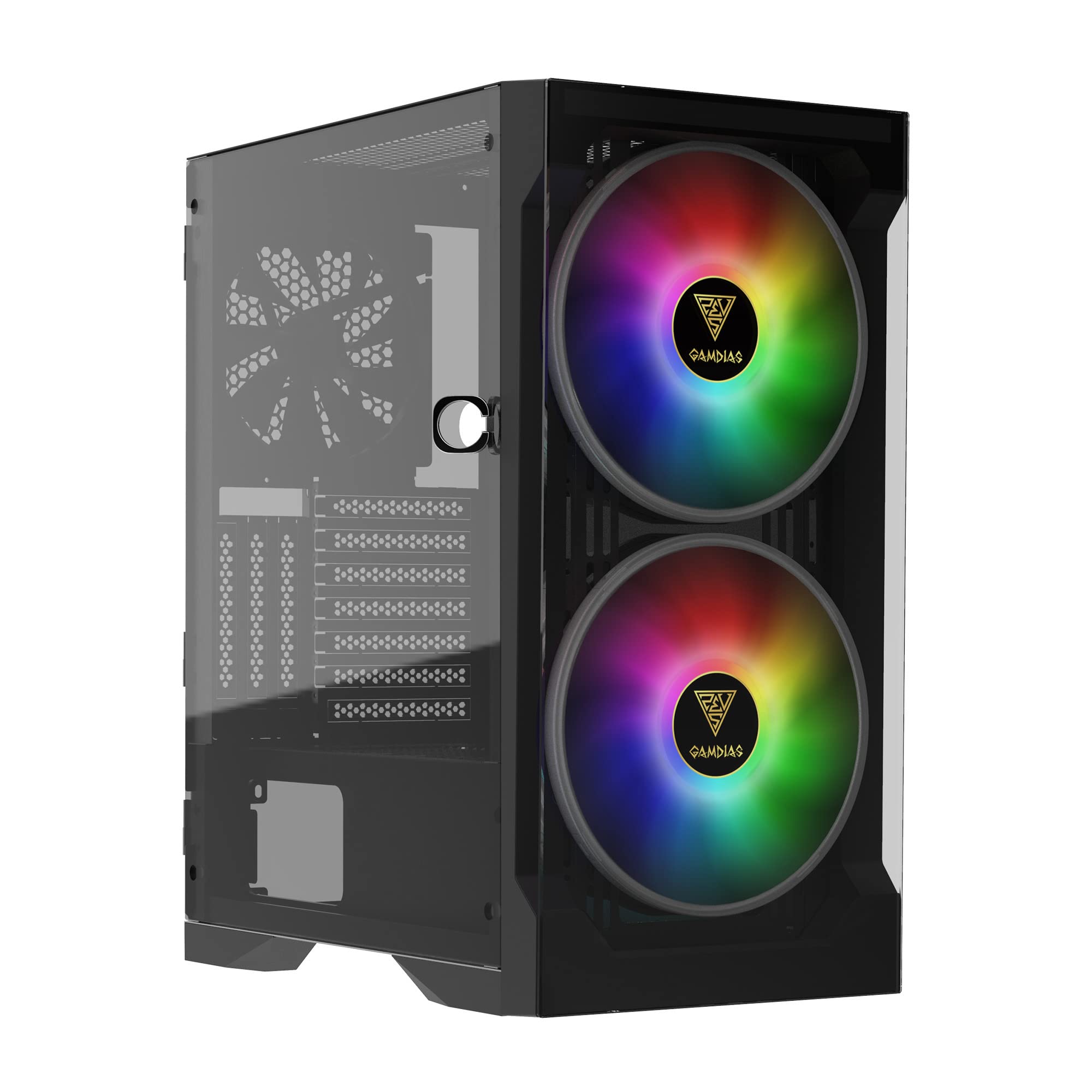 Gamdias Apollo E2 Elite Gaming Case Mid Tower Atx 2 X 200Mm Argb Fan Trapezoidal Tempered Glass Panel With Tool Free Installatio