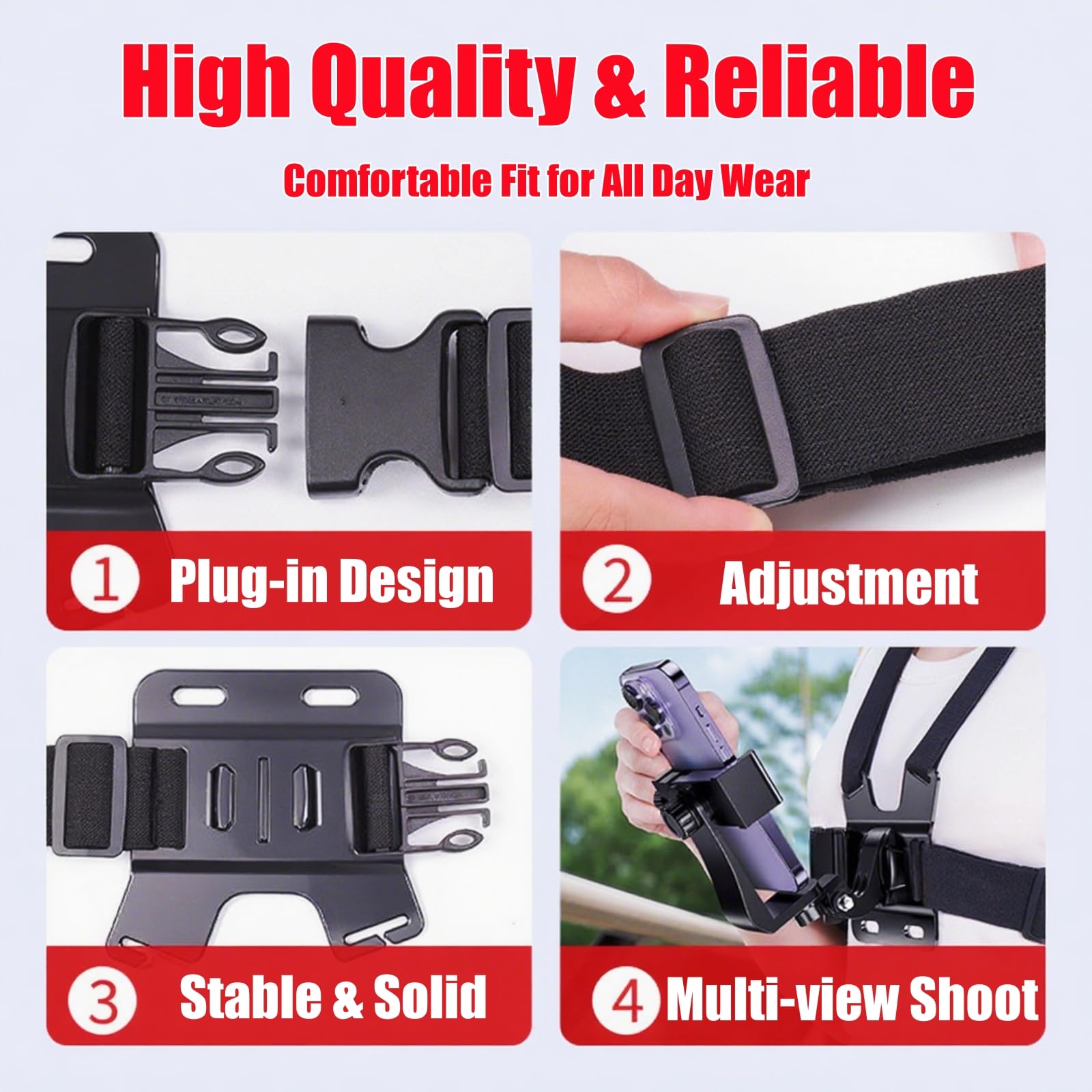 Mobile Phone Chest Mount Harness Strap Holder Cell Phone Clip For Recording Vlog/Pov, Universal Accessories Kit For Most Action