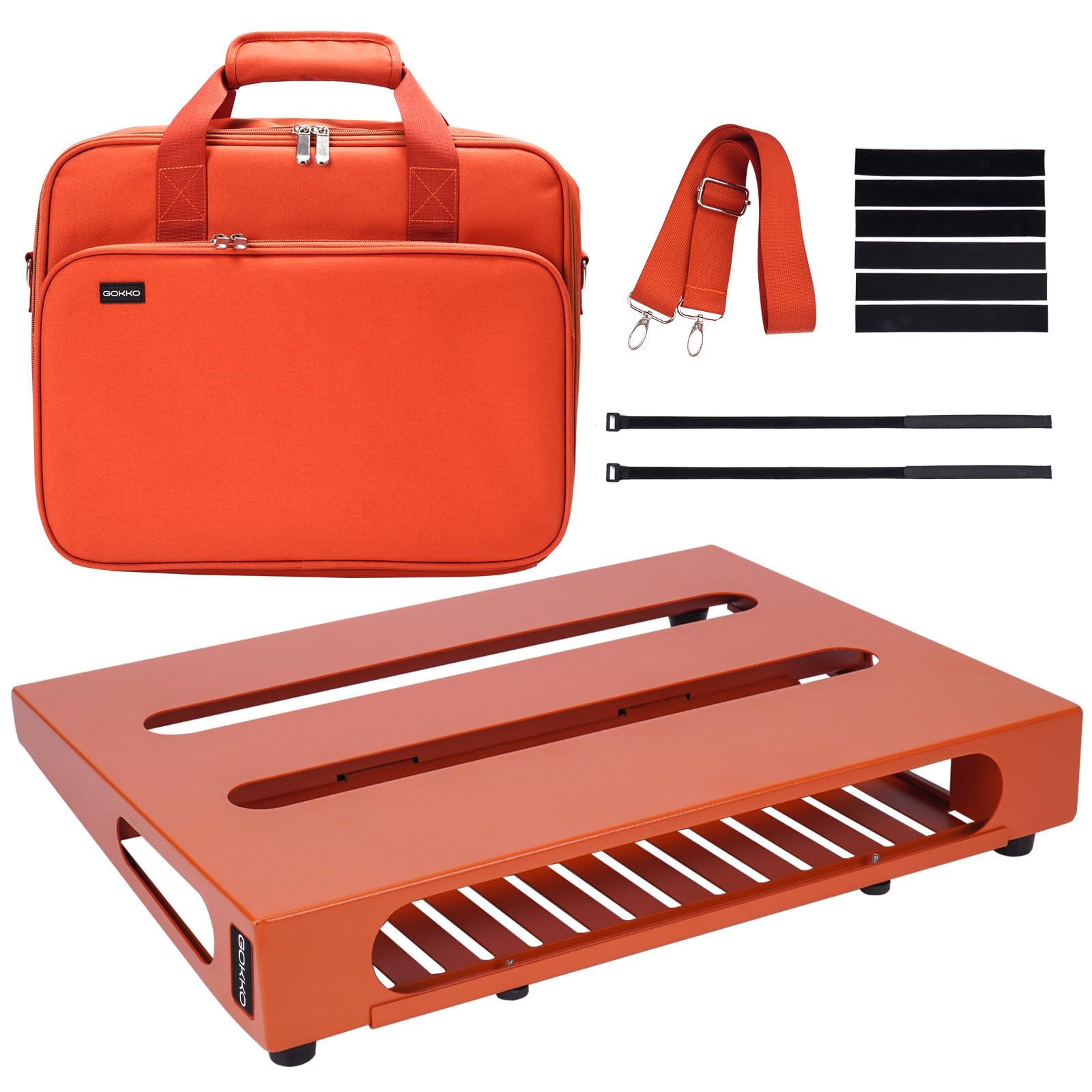 GOKKO Guitar Pedal Board 13.8    x 11    with Carrying Bag, Built-in Power Supply Mounting Plate (Vibrant Orange)