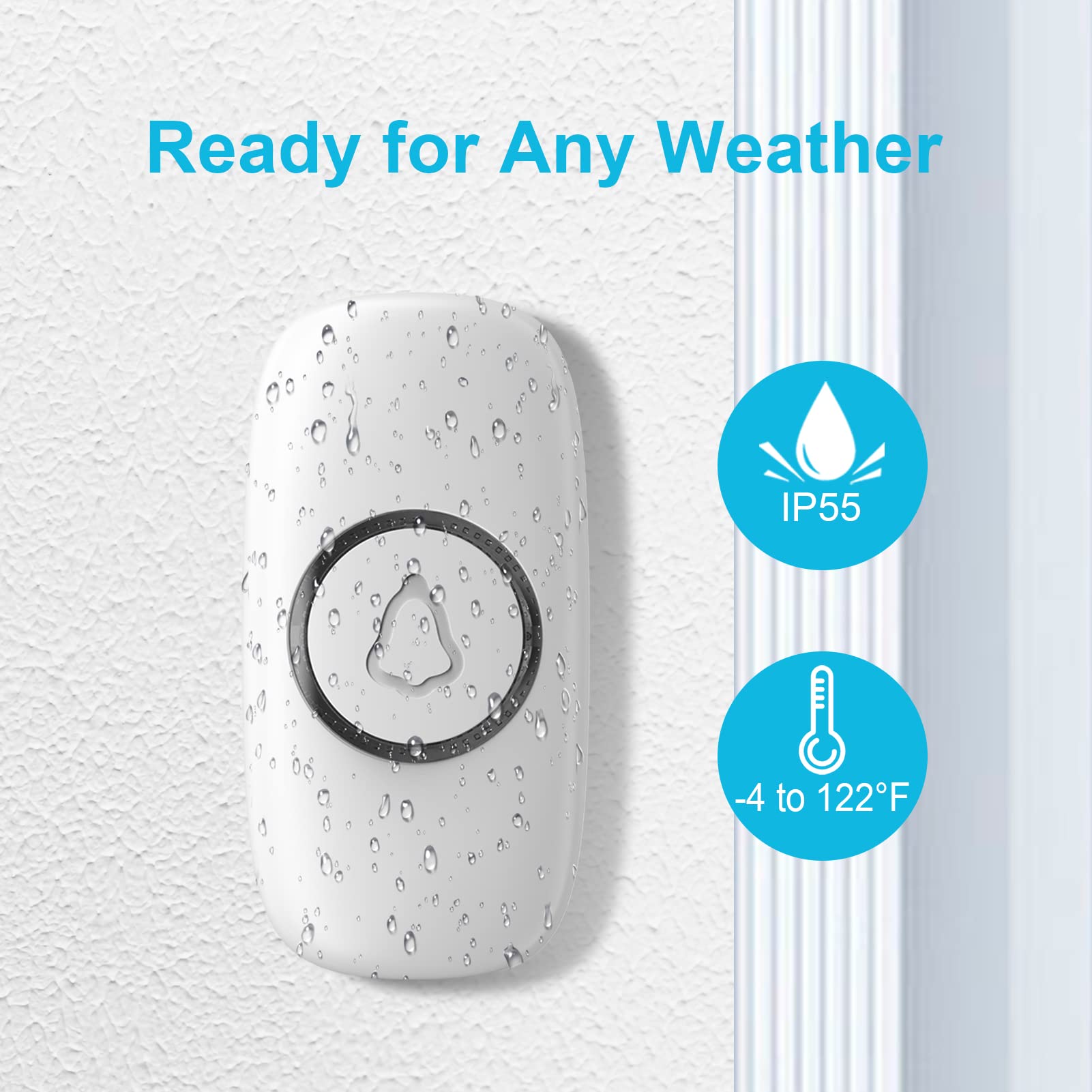 Wireless Doorbell, Secrui Door Bell Over 1000Ft Coverage With 2 Plug In Receivers, 1 Waterproof Push Button, 52 Chimes, 110Db Lo