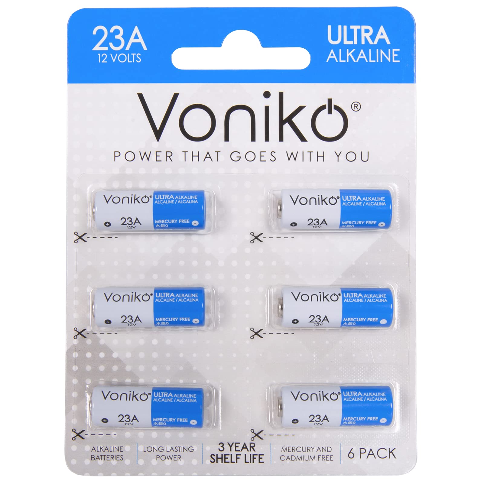 Voniko Alkaline Battery 23A   Ultra 23A Batteries (6 Pack)   Long Lasting 12 Volt A23 Battery For Doorbells And Power Remote