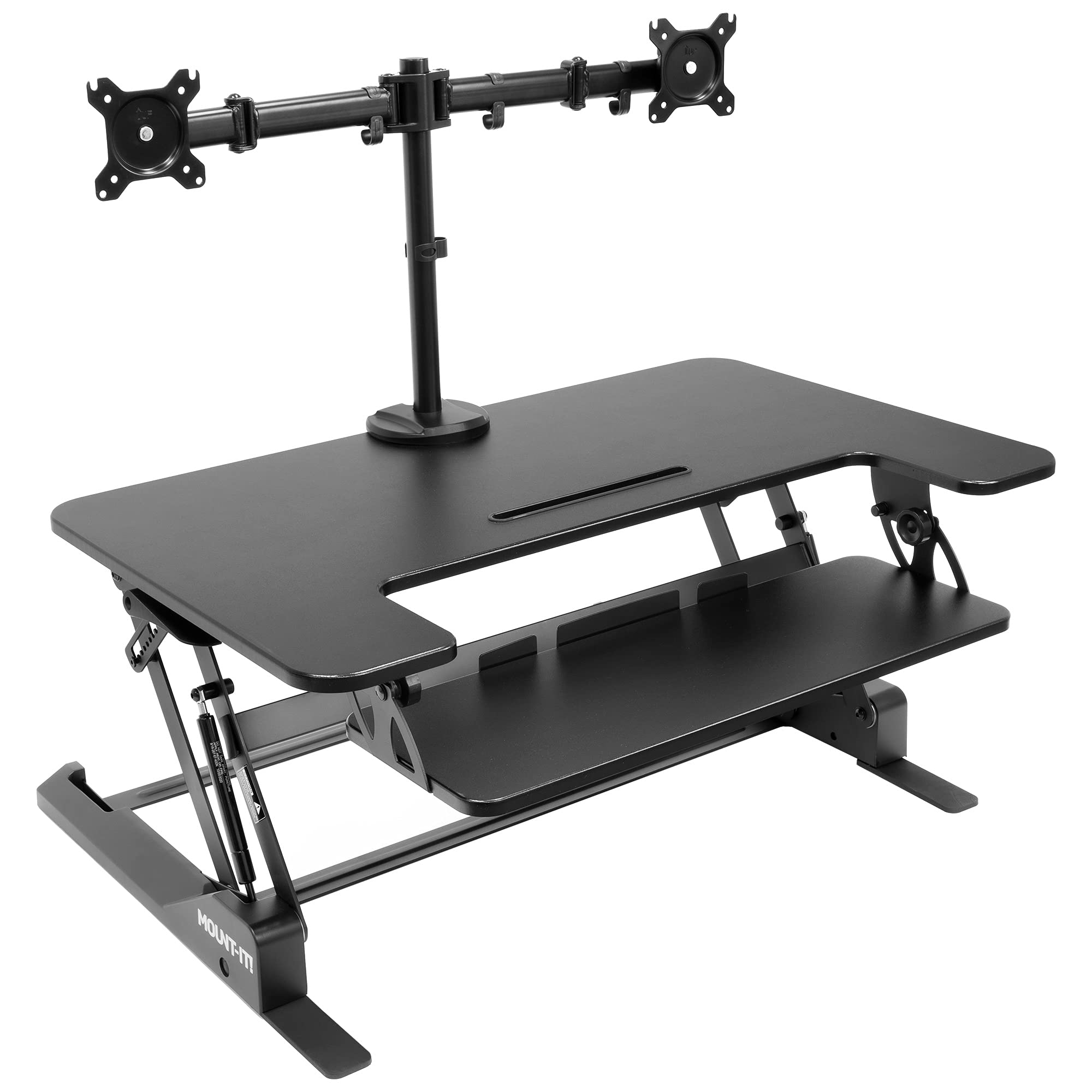Mount-It! Dual Monitor Standing Desk Converter, 36" Wide, Height Adjustable, Metal, Black, Model MI-7934