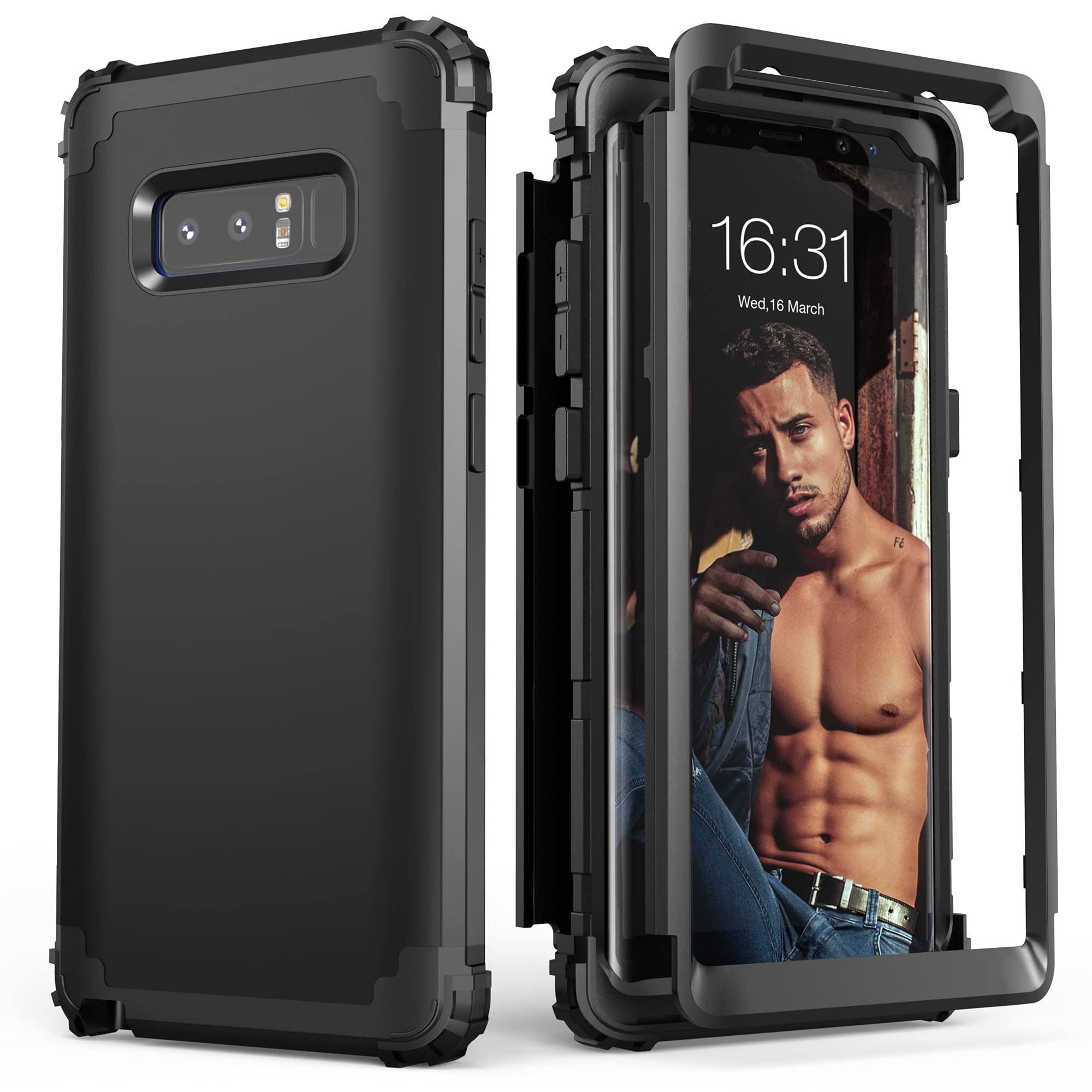 Idweel Galaxy Note 8 Case, Note 8 Case Black For Men, 3 In 1 Shockproof Slim Hybrid Heavy Duty Protection Hard Pc Cover Soft Sil