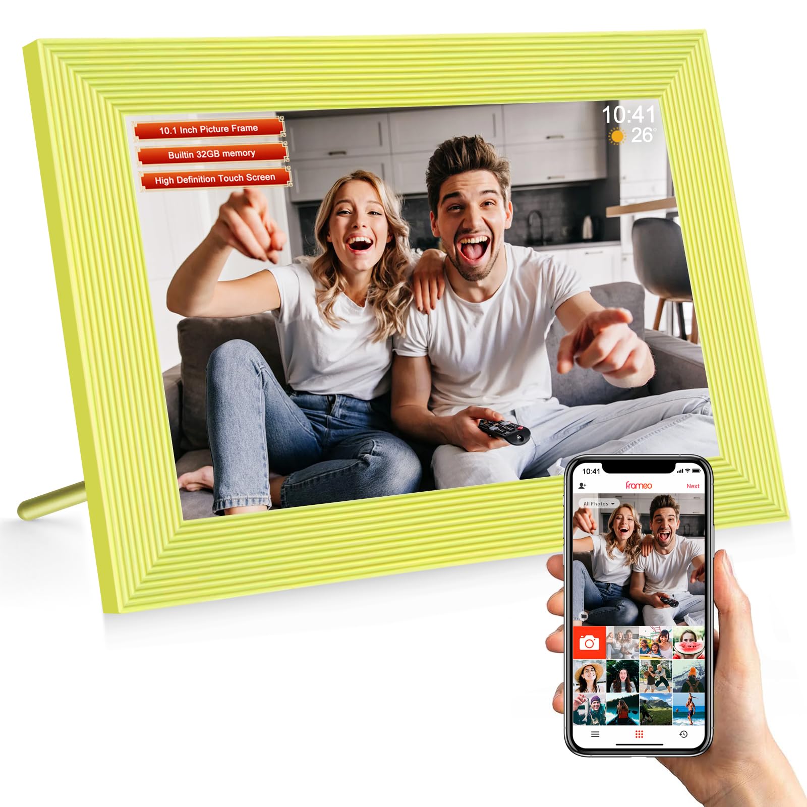 FRAMEO 10.1 Inch Smart WiFi Digital Photo Frame 1280x800 IPS LCD Touch Screen, Auto-Rotate Portrait and Landscape, Built in 32GB