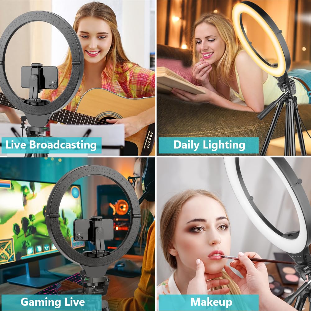 Sensyne 14'' Ring Light With 50'' Extendable Tripod Stand, Led Circle Lights With Phone Holder For Live Stream/Makeup/Youtube Vi