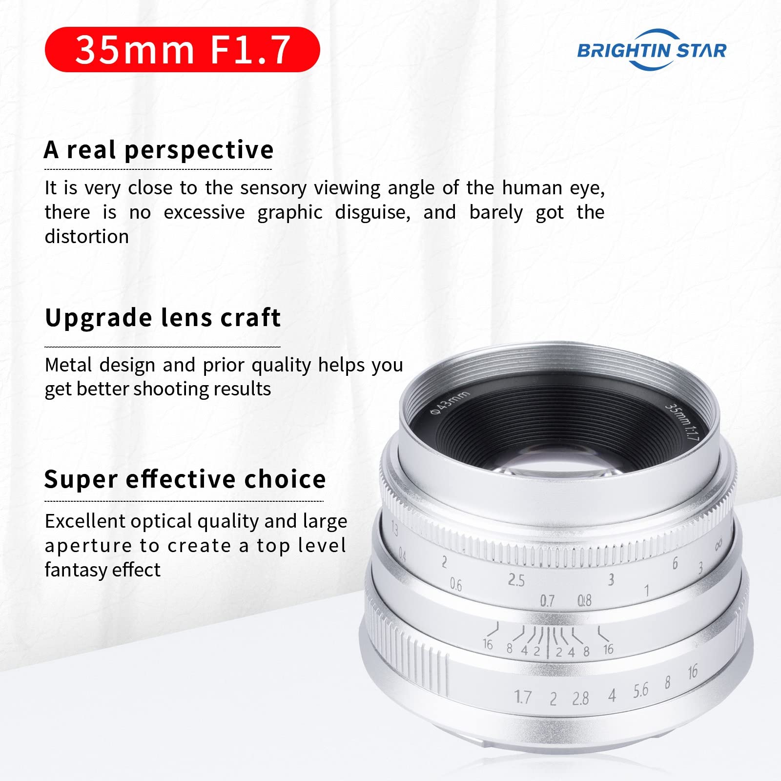 Brightin Star 35Mm F1.7 Large Aperture Aps C Manual Focus Prime Fixed Mirrorless Camera Lens, Fit For Panasonic Olympus Micro4/3
