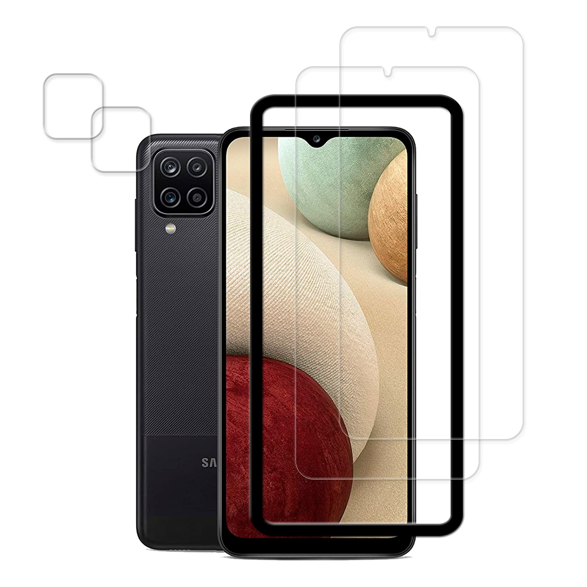 Hkkais Easy Alignment Frame Designed For Samsung Galaxy A12 Tempered Glass Screen Protector 2 Pack Camera Lens Protector Film 2 