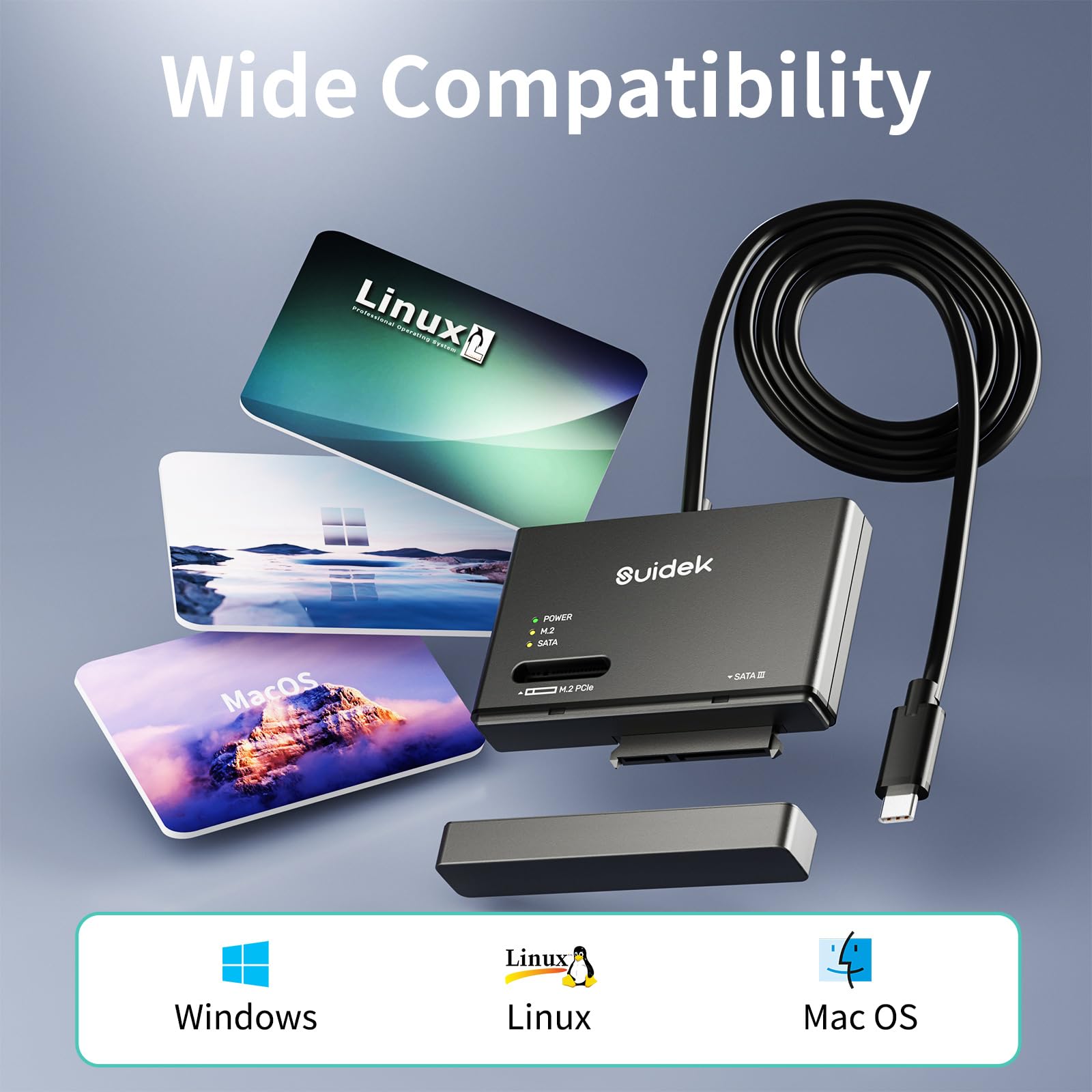 Suidek M.2 Nvme Ssd Enclosure Adapter Type C 10Gbps To M.2 And Sata Hard Drive Reader External M.2 Pcie Nvme Ssd Enclosure Compa