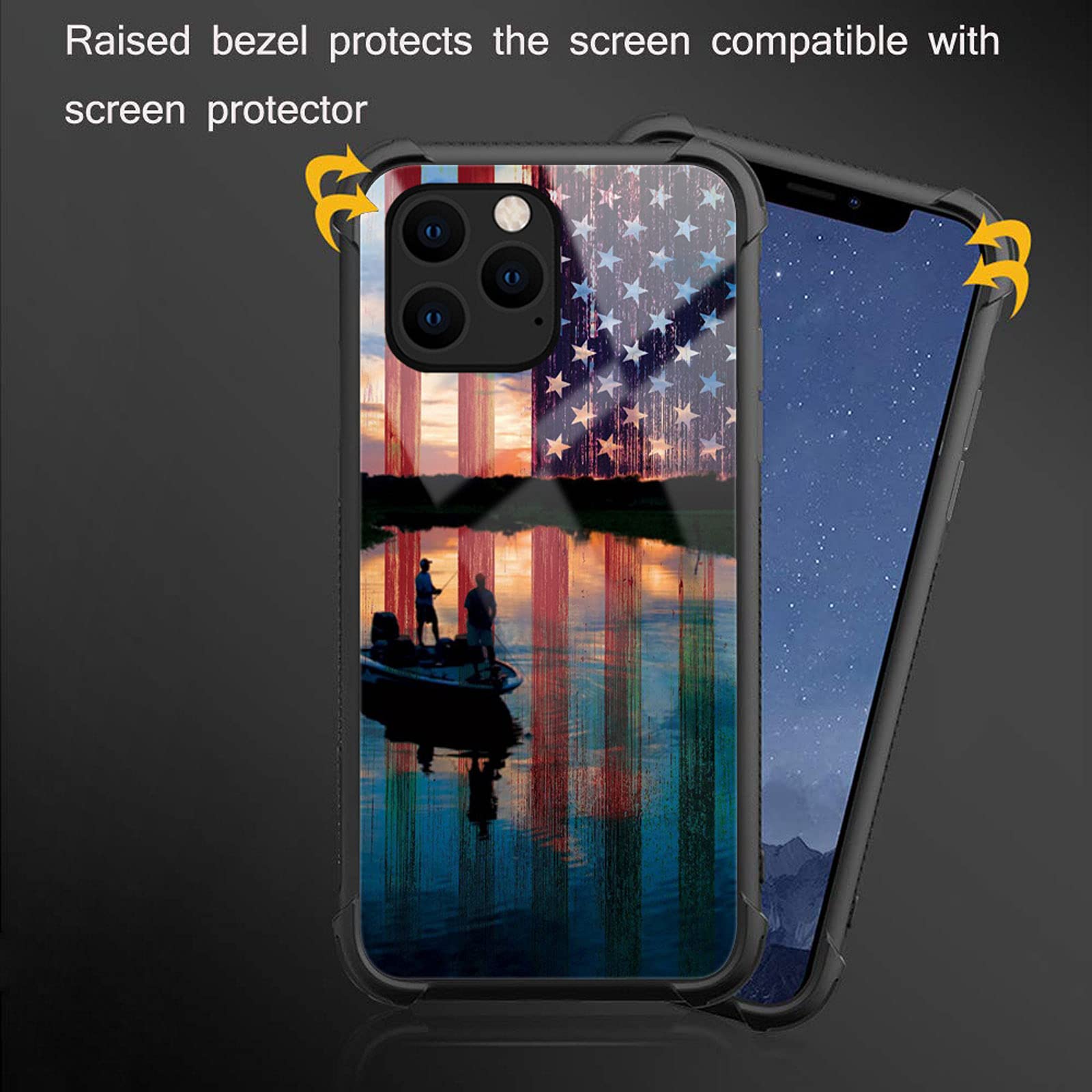 CARLOCA iPhone 13 Mini Case Shockproof Anti-Scratch Drop Protection Polycarbonate Fishing Red USA Flag