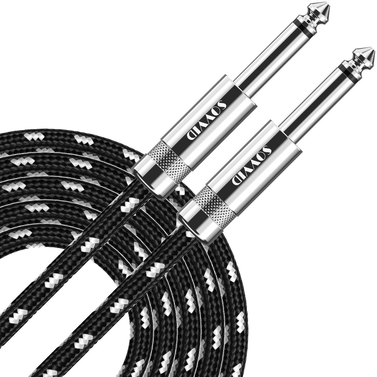 Sovvid Guitar Cable 10Ft Electric Instrument Cable Bass Amp Cord For Electric Guitar Bass Guitar Electric Mandolin Pro Audio Right Angle To Straight Straight Angle Black White