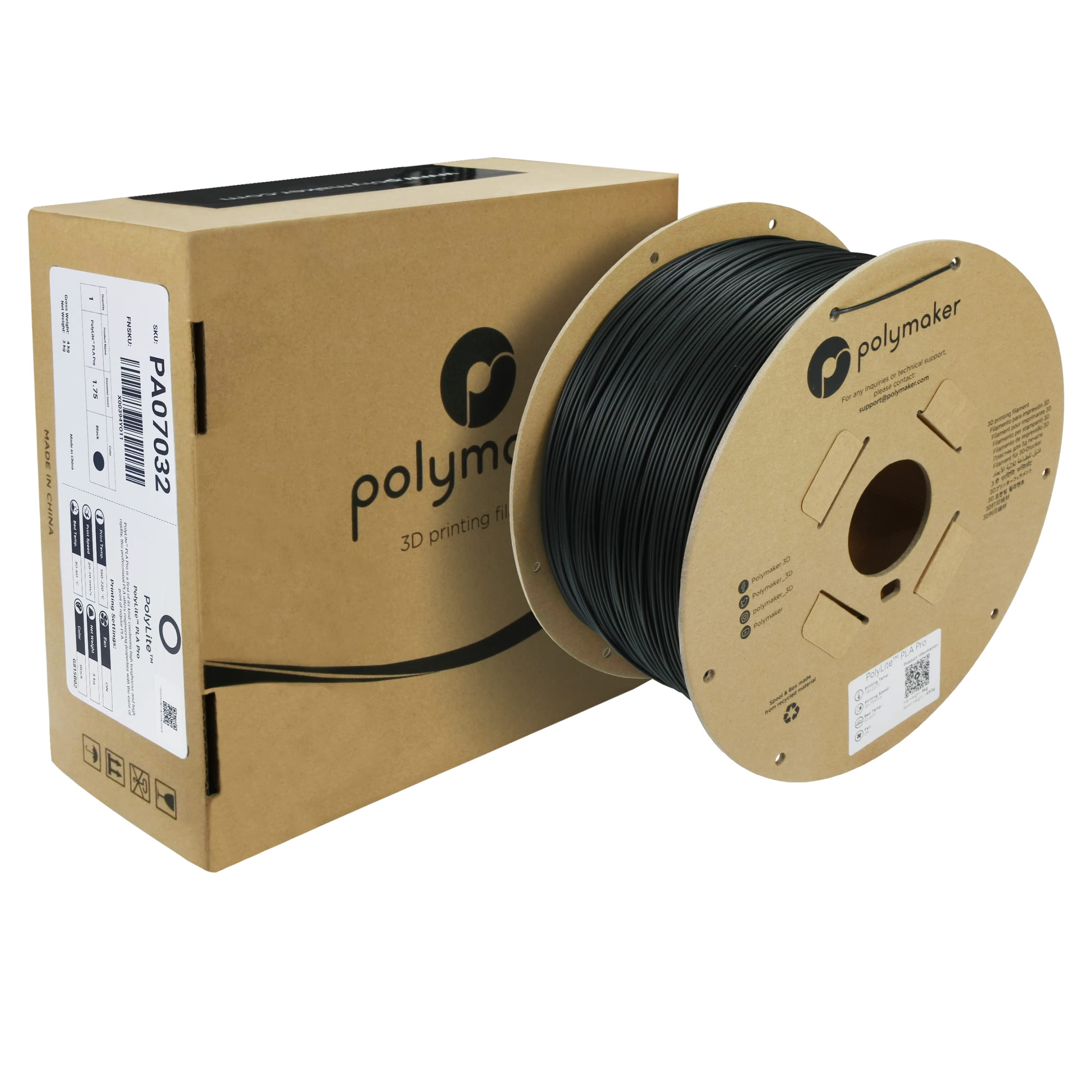Polymaker 3Kg Pla Pro Filament 1.75Mm Black, Powerful Pla Filament 1.75Mm 3D Printer Filament   Polylite 1.75 Pla Filament Pro,