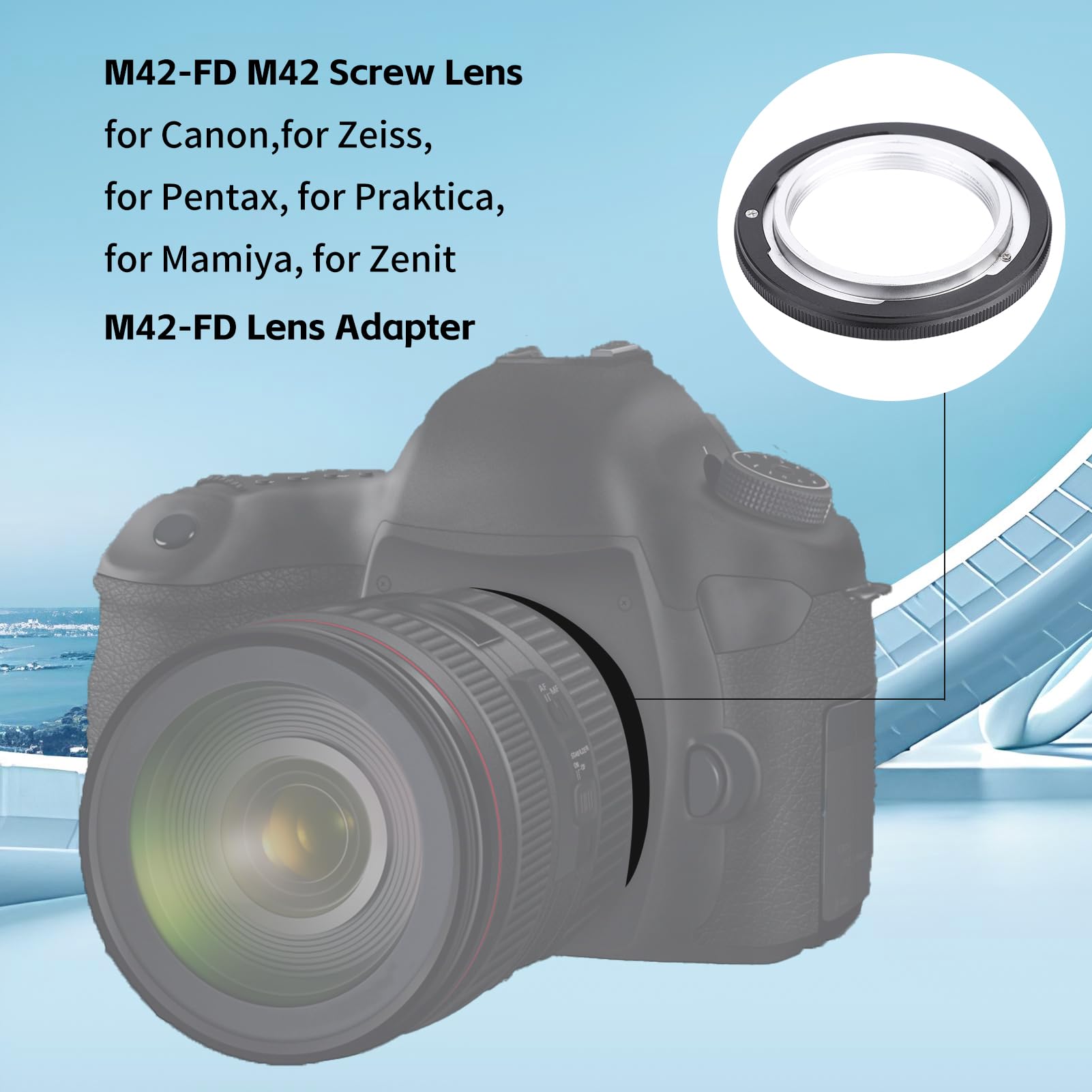M42-Fd Lens Adapter, M42-Fd M42 Screw Lens For Canon Fd F-1 A-1 T60 Ftb Film Camera Adapter, For Zeiss, For Pentax, For Praktica