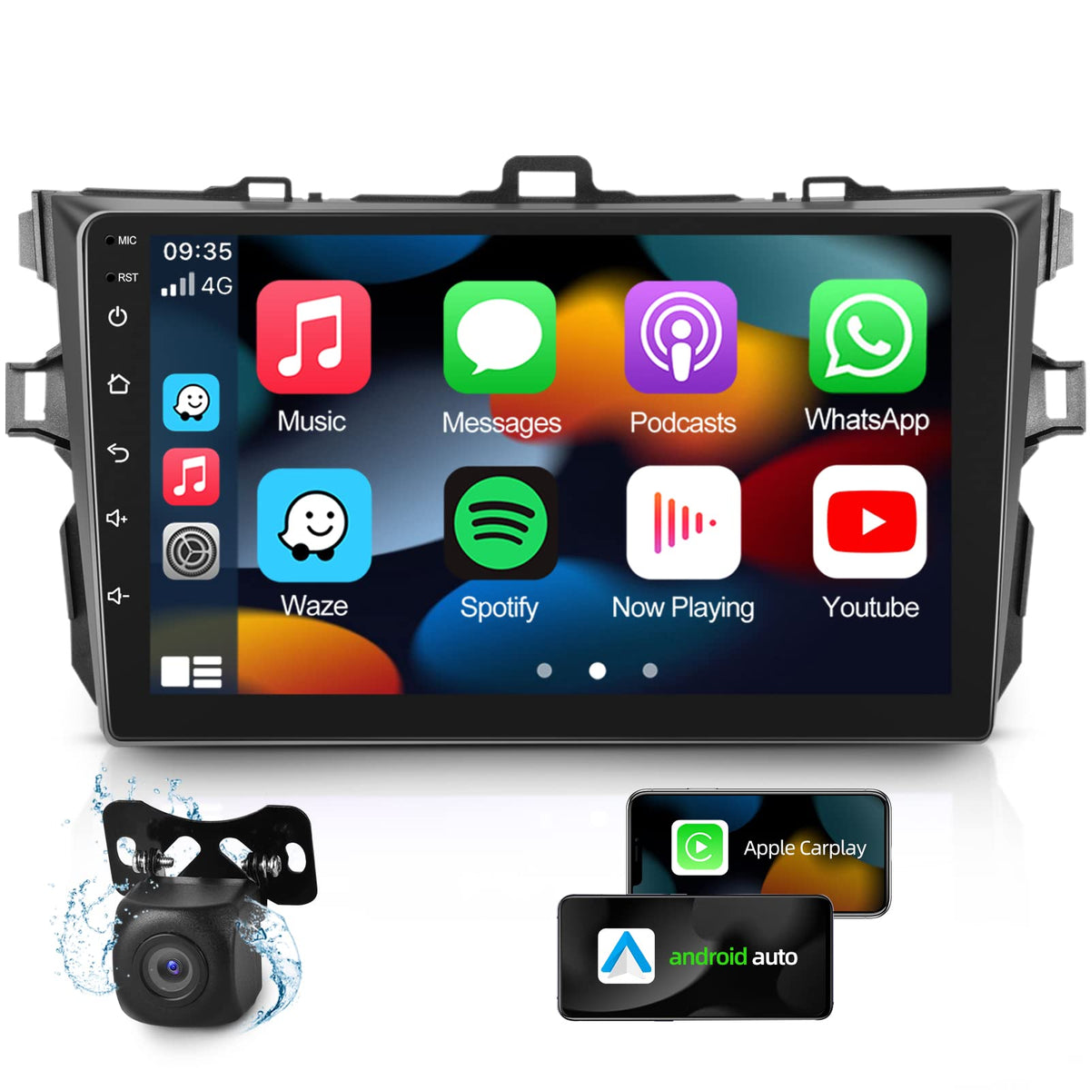 9 Inches Car Radio For Toyota Corolla 2006 2012, Android 13 Touch Screen Car Stereo, Carplay/Android Auto/1080P/Hi Fi Audio/Blue