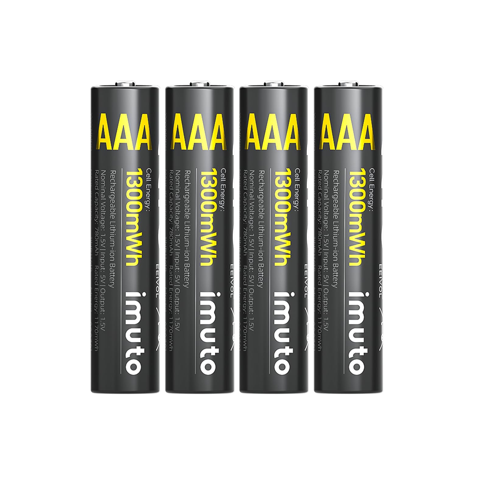 imuto Rechargeable AAA Batteries Lithium 4 Pack,1300mWh 1.5V Constant Output Triple a Lithium Batteries 1600 Cycles Long Lasting