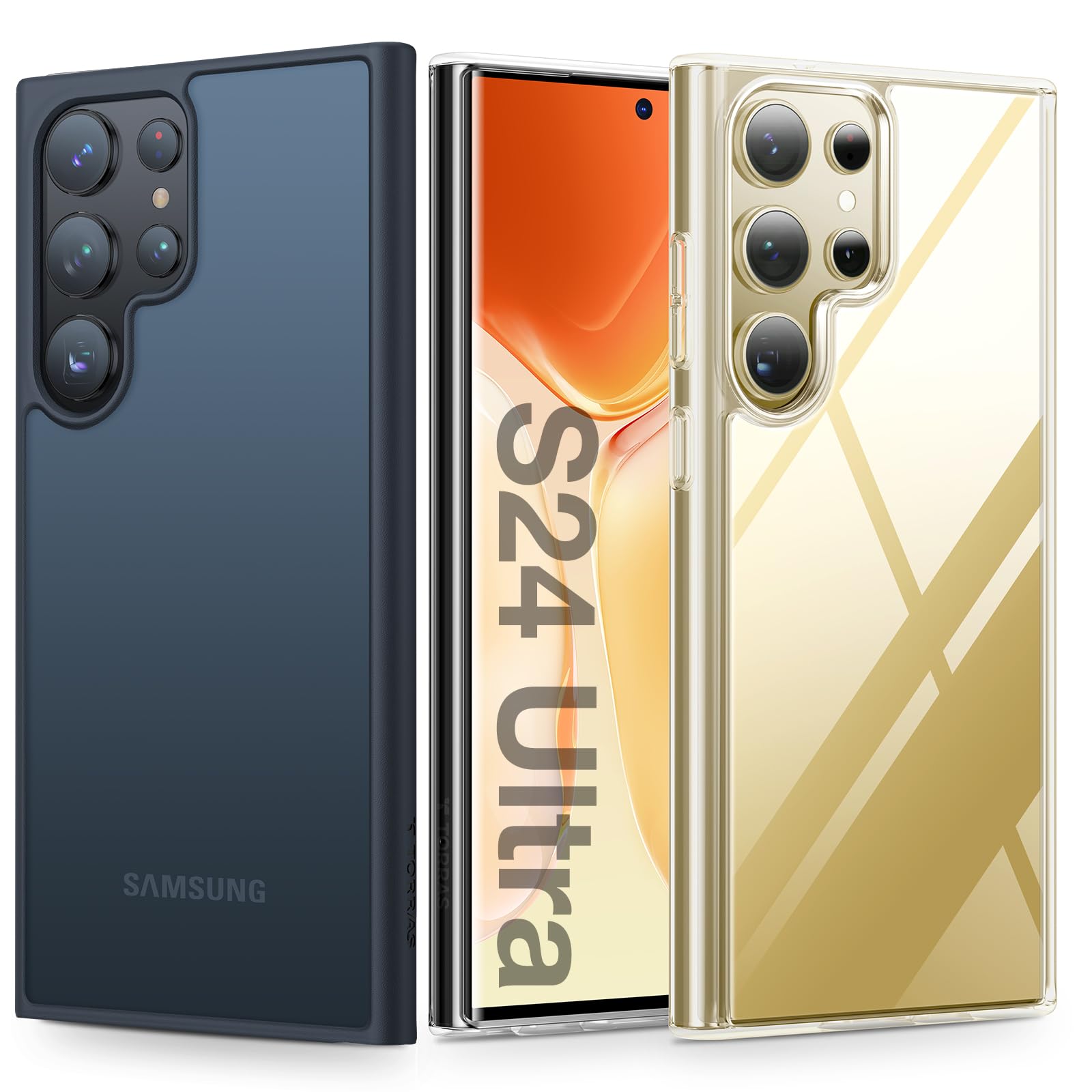 Torras Diamond Clear Designed For Samsung Galaxy S24 Ultra Case, 12Ft Military Grade Drop Tested, Never Yellowing, Hard Back Sof