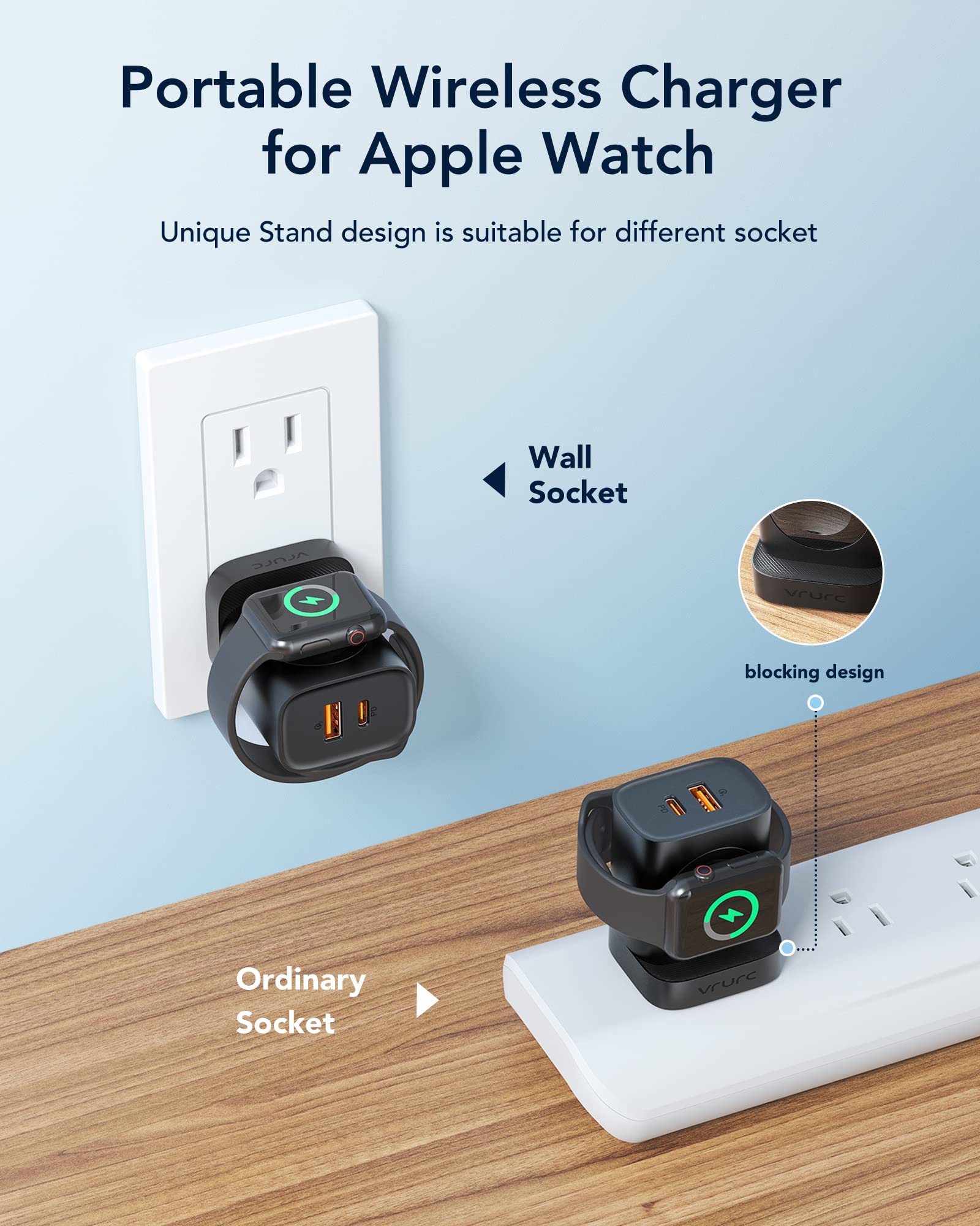 Vrurc For Apple Watch Charger, Pd 20W 3 In 1 Fast Charging Block With Magnetic Wireless Charging & Dual Ports, Foldable Plug Usb