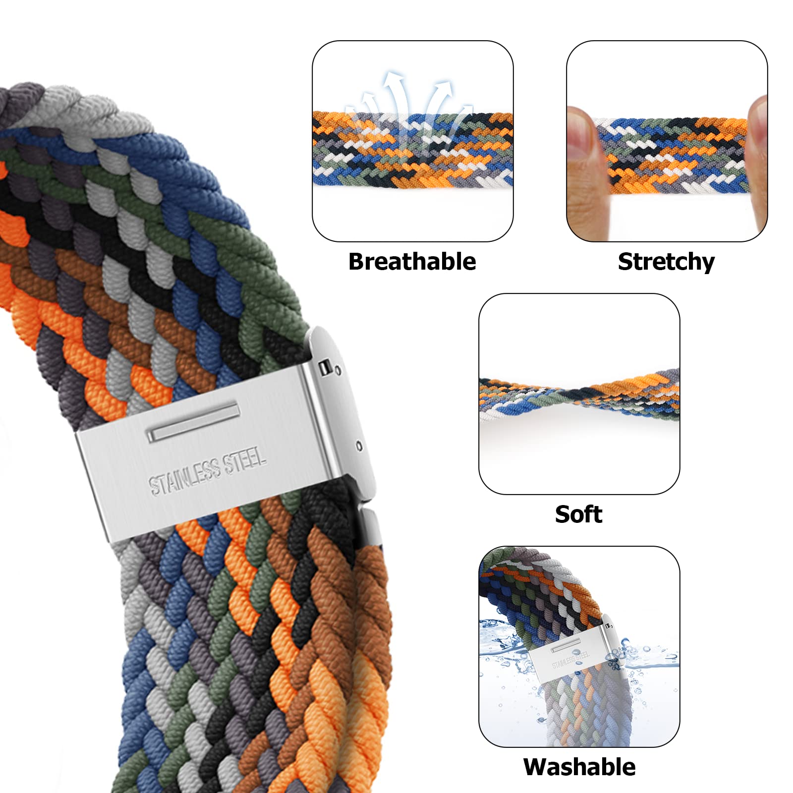 Nepfaivy Compatible With Apple Watch Band   42Mm 44Mm 45Mm 49Mm Braided Stretchy Sport Loop For Apple Watch Series Se 8 7 6 5 4