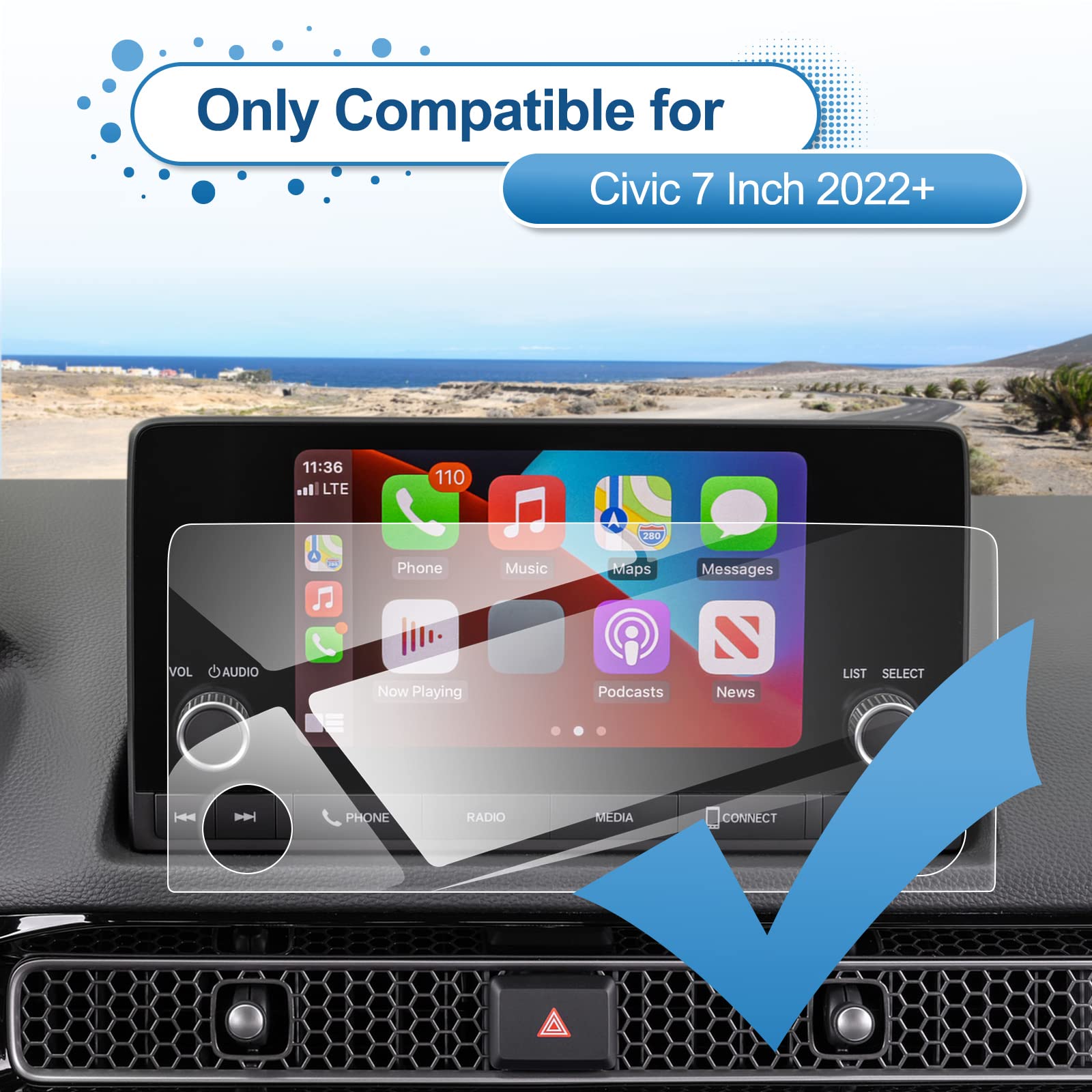 Coleya 2022 2023 2024 2025 Civic Screen Protector For Honda Civic (Sport/Lx/Ex/Ex L) 7 Inch Touch Screen, 9H Tempered Glass 2025