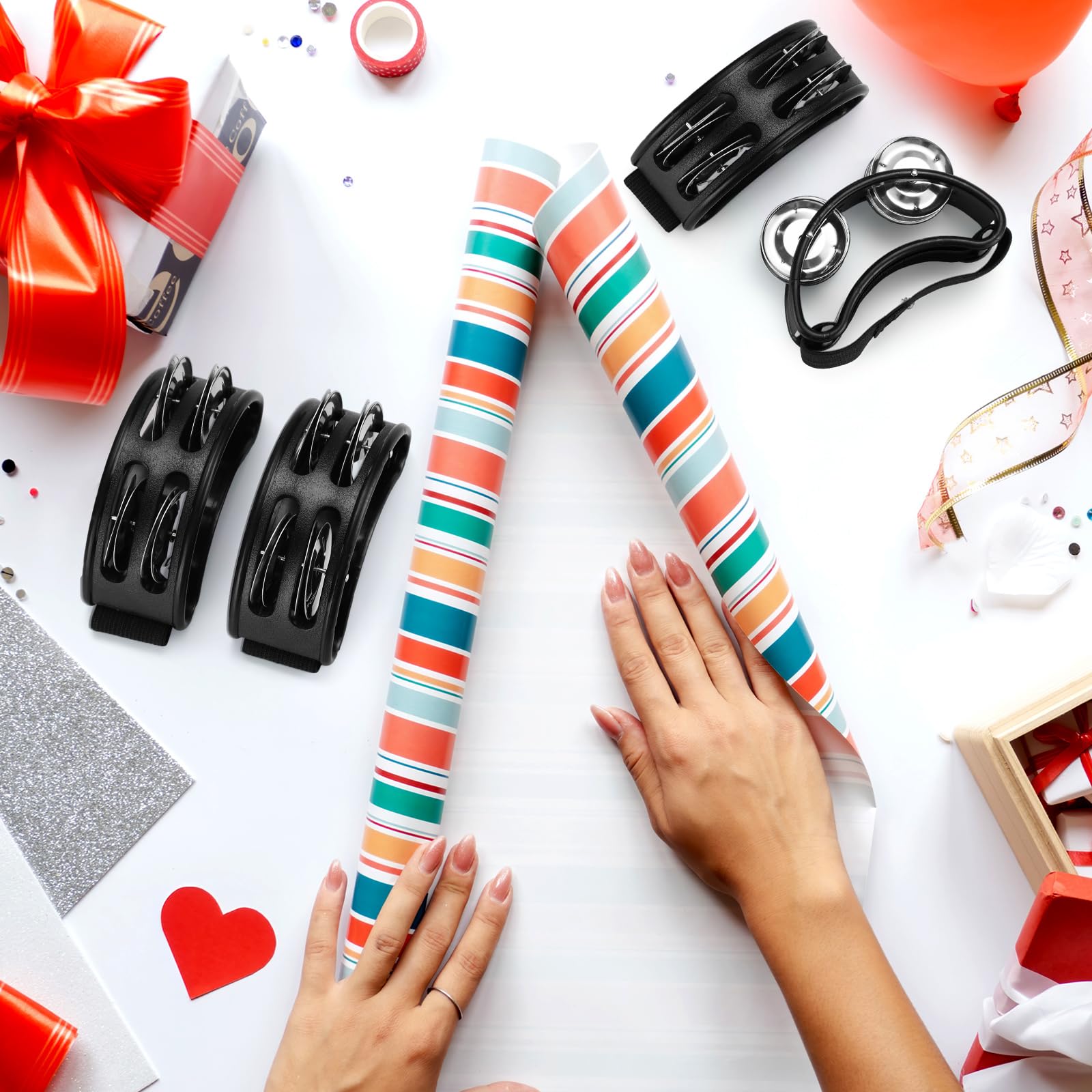 Lukmaa 4 Pcs Foot Tambourine Percussion Musical Instrument Foot Tambourines For Adults Foot Percussion Pedal With Metal Bells Sh