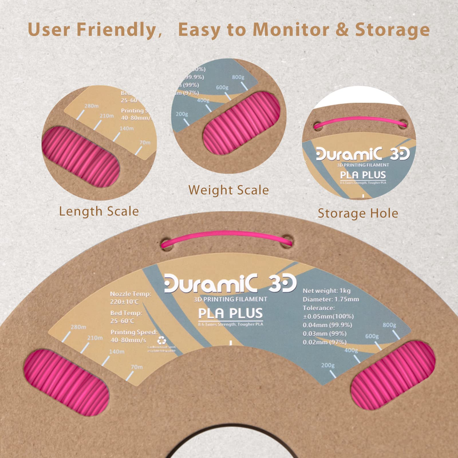 Duramic 3D Pla+ Filament 1.75Mm 1Kg Magenta, Pla Plus 3D Printer Filament 1Kg Spool(2.2Lbs) Pla Pro Tougher And Stronger, Dimens
