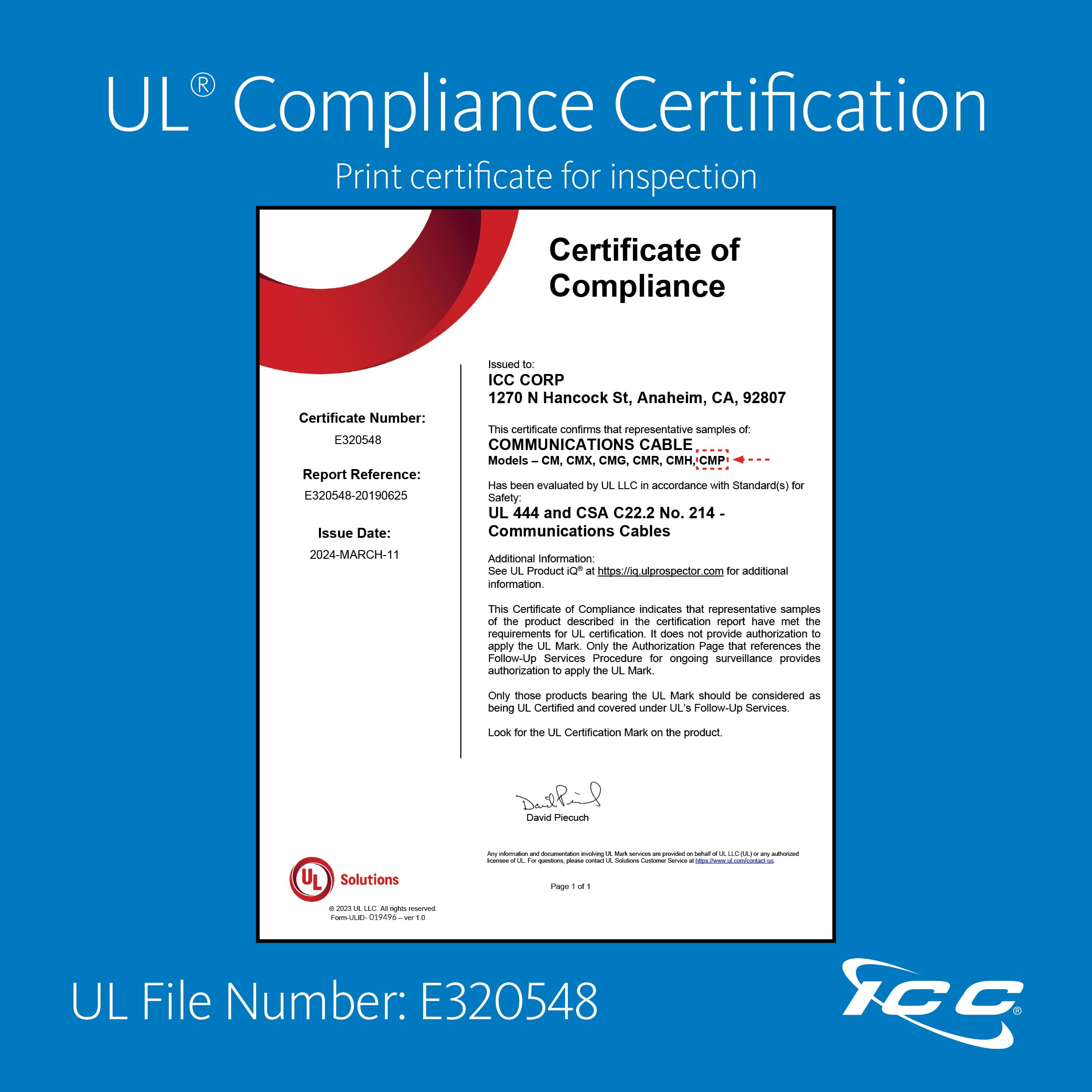 Icc Cat6 Cmr Riser 1000Ft - Utp 23Awg, 100% Solid Pure Copper, Unshielded, Bulk Ethernet Cable, Poe++, 500Mhz, Reelex Pull Box,