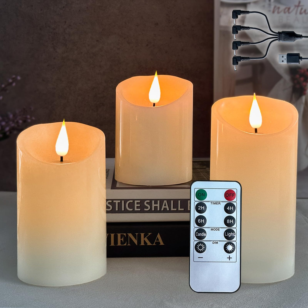 Ledholyt Flameless Candle, Flashing Led Pillar Real Wax Candle With Remote Control And Timer, Upgraded Teardrop Wick, Built-In B