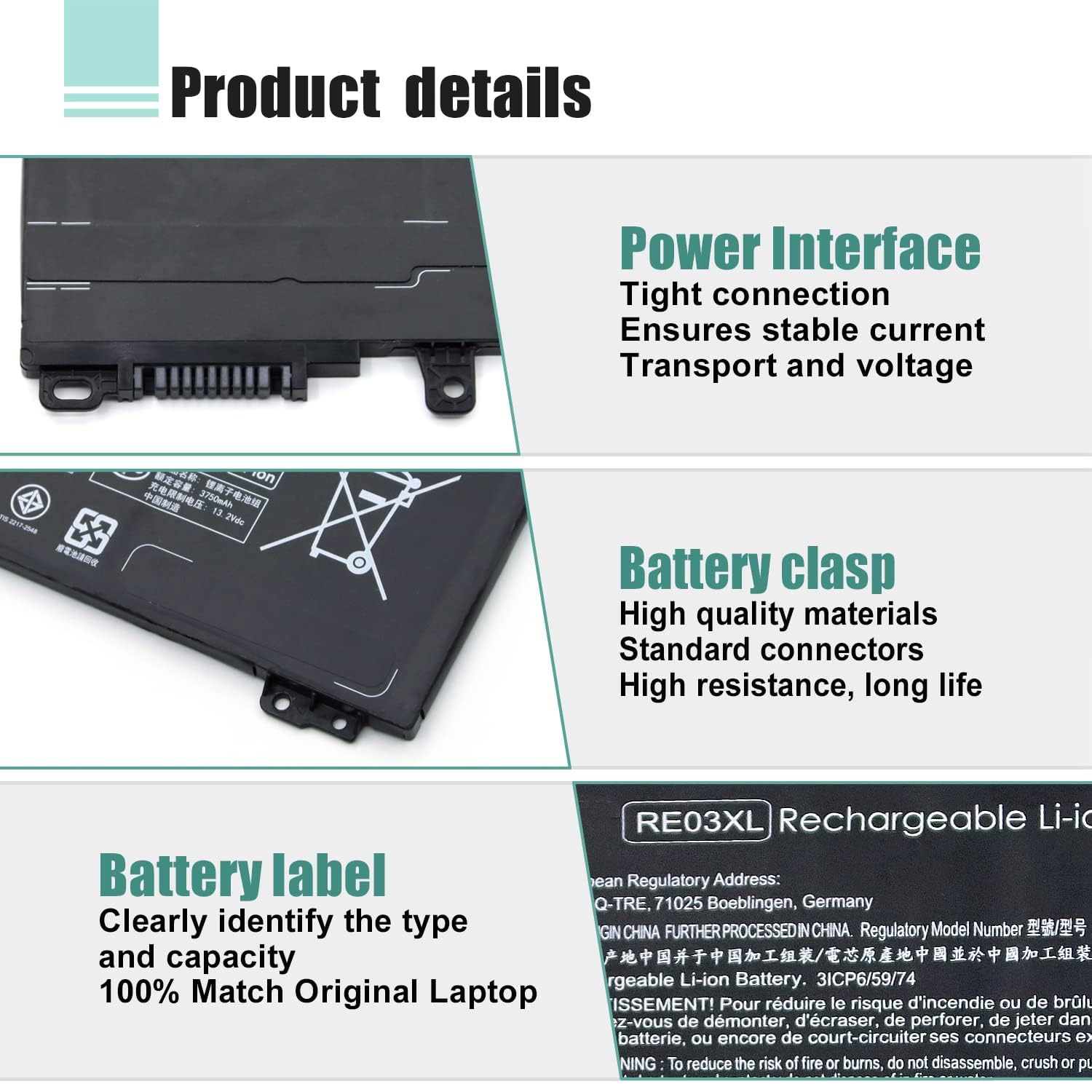 Boweirui Re03Xl L32407 541 L32407 Ac1 Laptop Battery Replacement For Hp Probook 450 G6 450 G7 440 G6 430 445 455R G6 430 440 445
