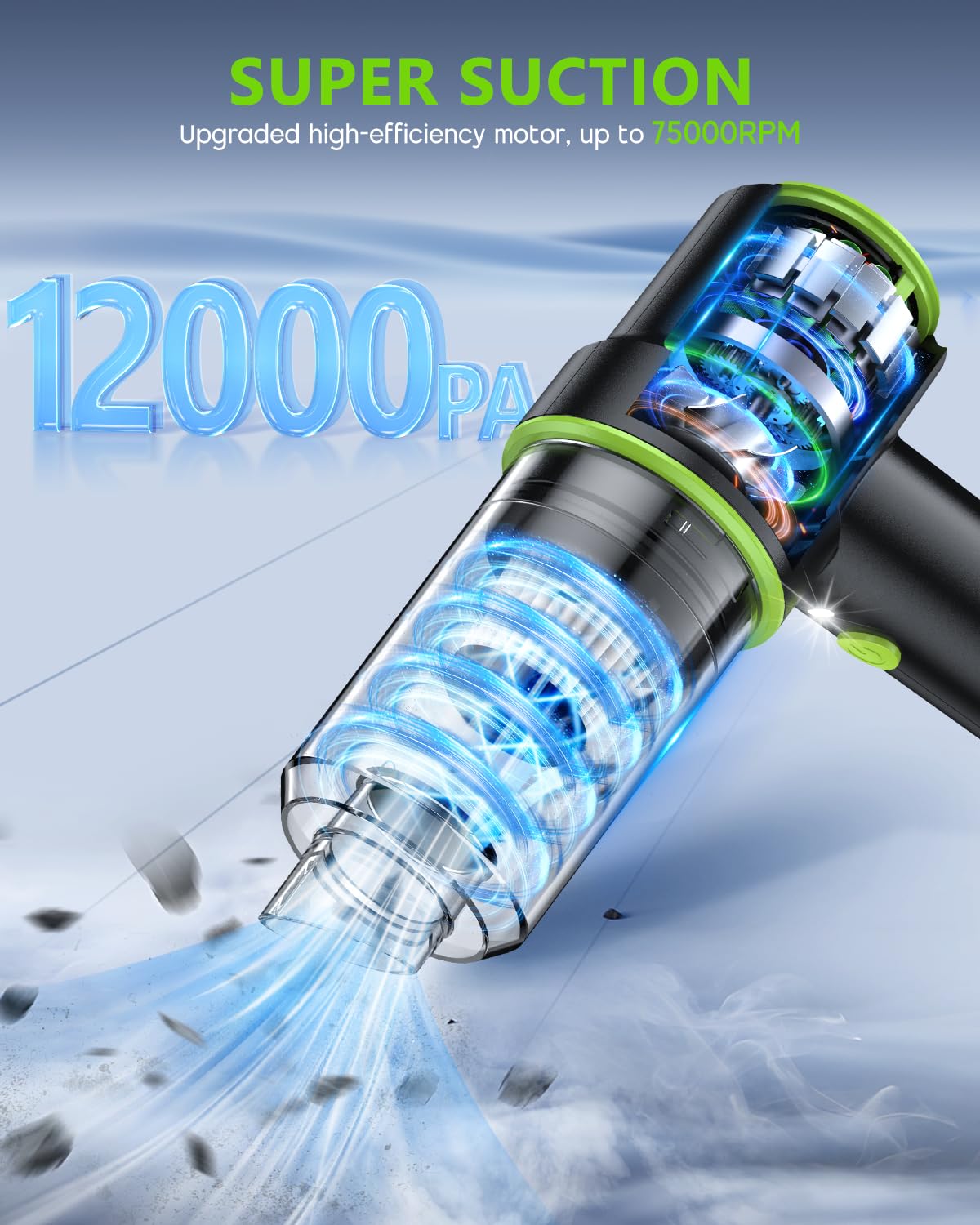 Codn Handheld Car Vacuum Portable Cordless 12000Pa, 2 In 1 Handheld Vacuum Cleaner And Air Duster With Multi Nozzles And Led Lig