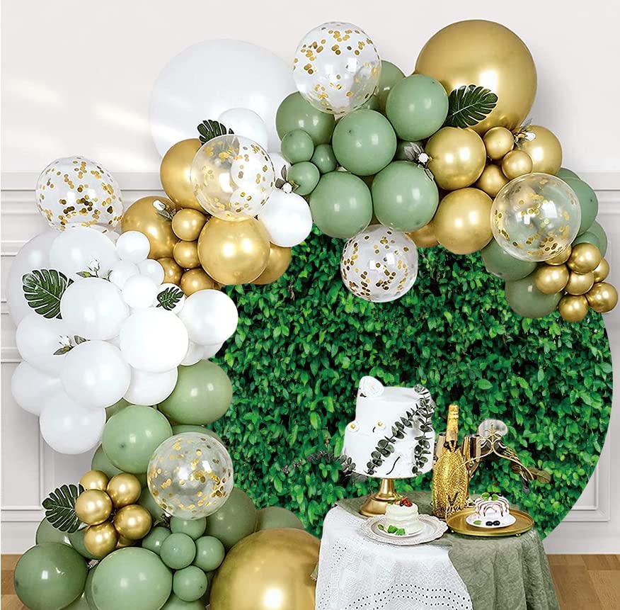 Leowefowa Green Leaves Round Backdrop Cover 7.5Ft Grass Backdrop Greenery Circle Backdrop Stand Cover Safari Baby Shower Gender