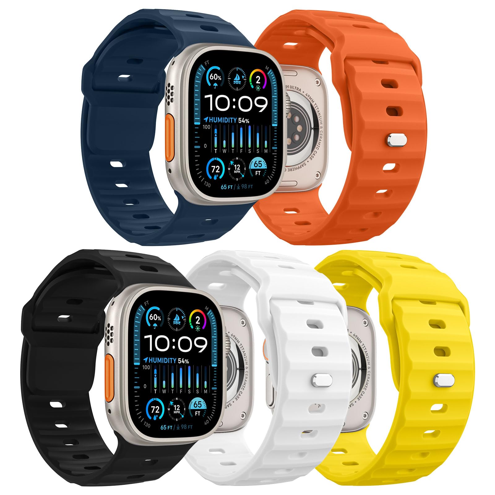 MoKo 5Pack Ocean Band Compatible with Apple Watch Ultra 3/2/1 49mm,S11/S10 46mm,9/8/7 45mm,SE3/SE2/SE/6/5/4 44mm,3/2/1 42mm, Sil