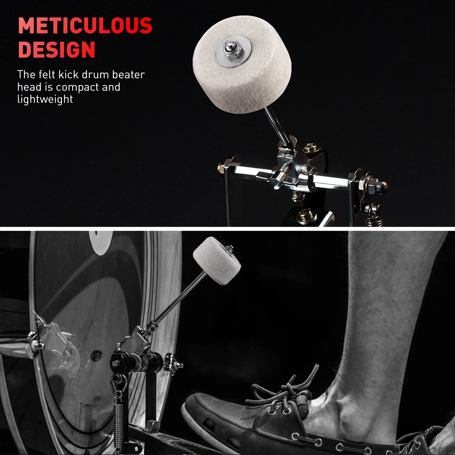 Facmogu 2Pcs Classic Felt Beater, White Felt Bass Drum Beater For Performance Convenient Drummer Replacement, Large Felt Beater For Drum Percussion Instrument Accessories Upgrade