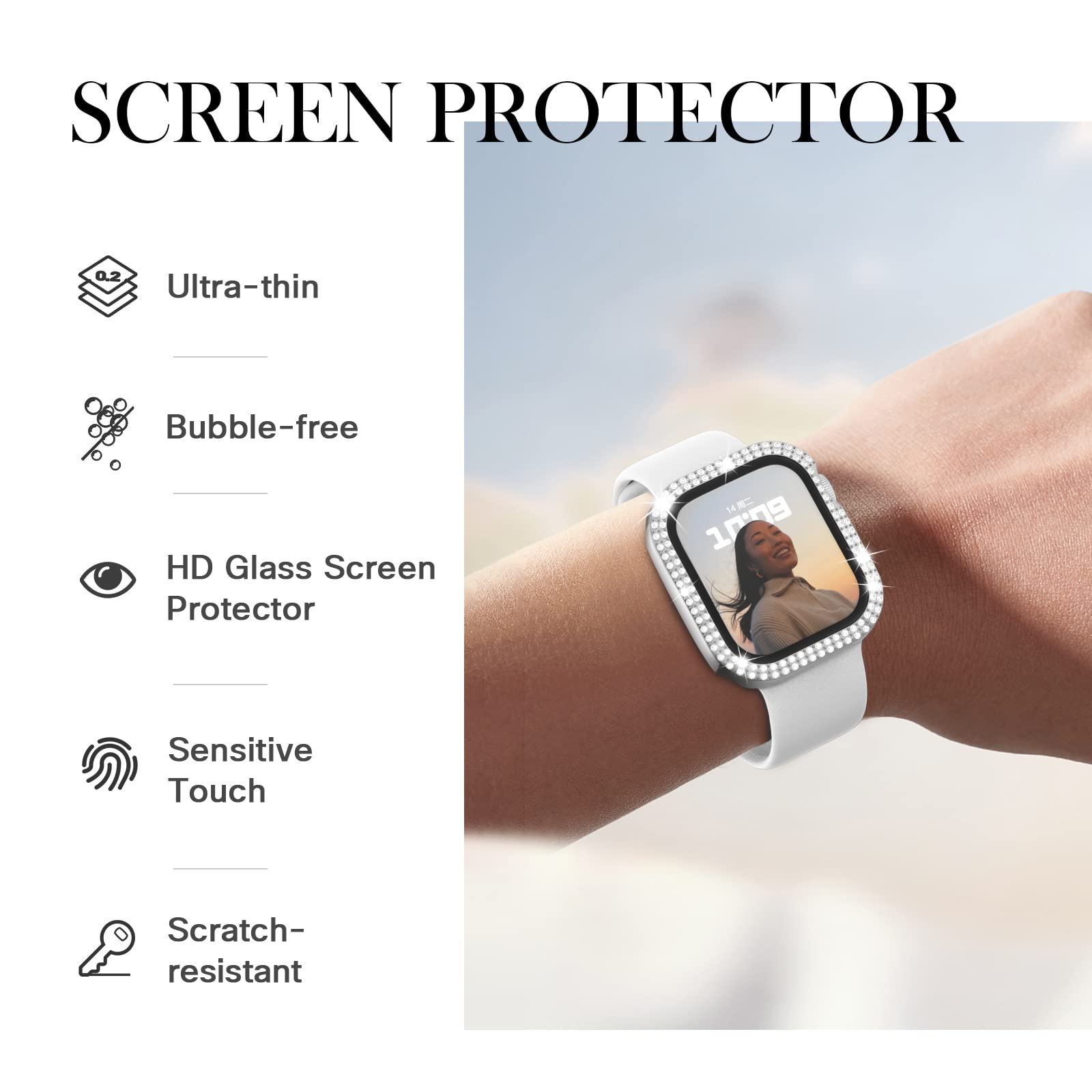 Adepoy Compatible For Apple Watch Case 44Mm Series 6/5/4/Se With Tempered Glass Screen Protector, Double Bling Case Crystal Diam