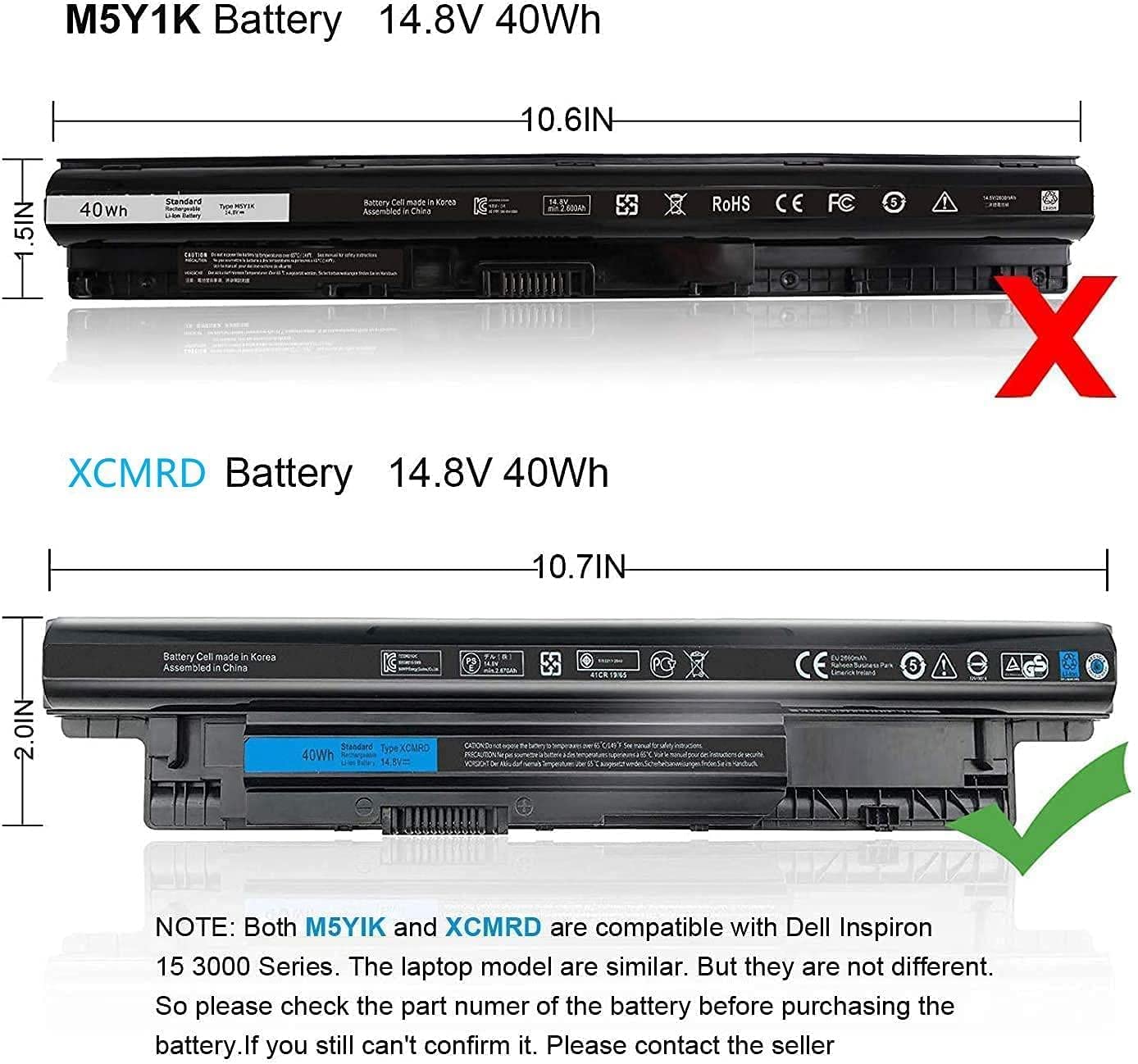 40Wh Xcmrd 14.8V Battery For Dell Inspiron 15 3000 Series 3542 3543 3521 3537 3531 3541 17R 5721 5737 17 3737 3721 15R 5537 5521