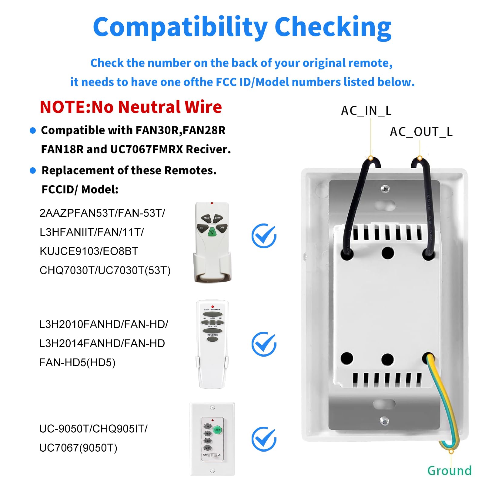Greenbell Ceiling Fan Remote Control Kit, Universal Ceiling Fan Remote Control Uc9050T, Uc9050T Ceiling Fan Wall Remote Control