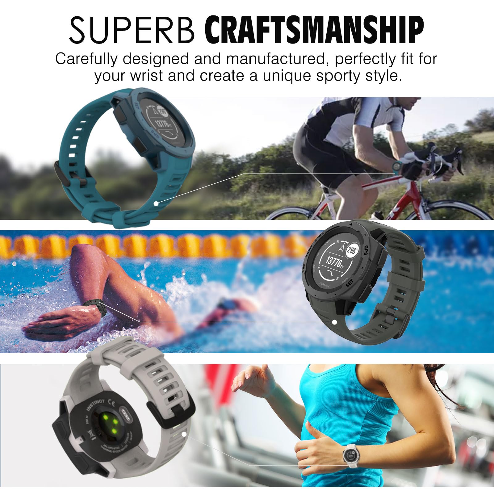 Moko 2Pack Watch Strap Compatible With Garmin Instinct Esports/Solar/Tactical/Tide Military Watch,Silicone Adjustable Replacemen