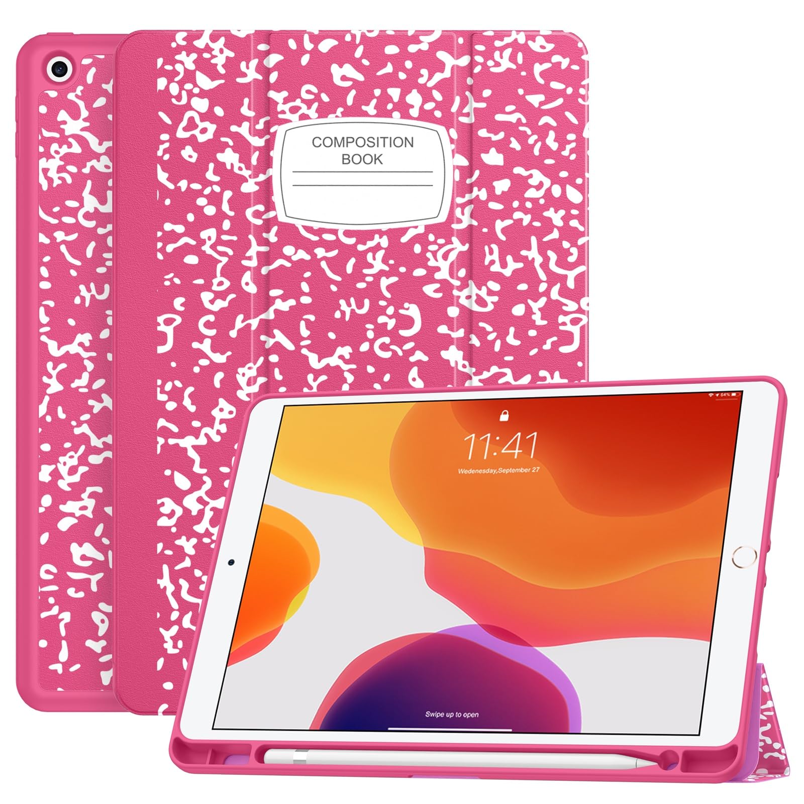 Soke Case For Ipad 9Th Generation 2021/8Th Gen 2020/7Th Gen 2019 With Pencil Holder   Premium Shockproof Case With Soft Tpu Back Cover & Auto Sleep/Wake For Ipad 10.2 Inch, Book Hot Pink