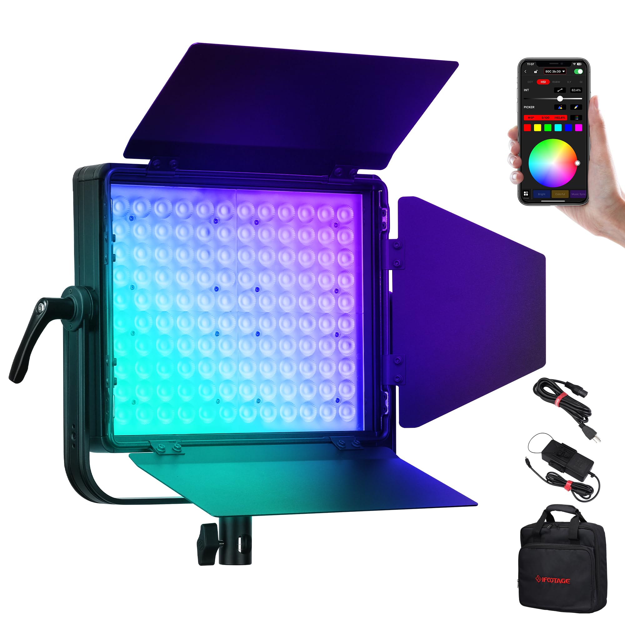 Ifootage Rgbw Led Video Light, Led Panel Light With U Bracket, 7200 Lux@1M/2700K 6500K/Cri 96/Tlci 99, 80W Continuous Output Lig