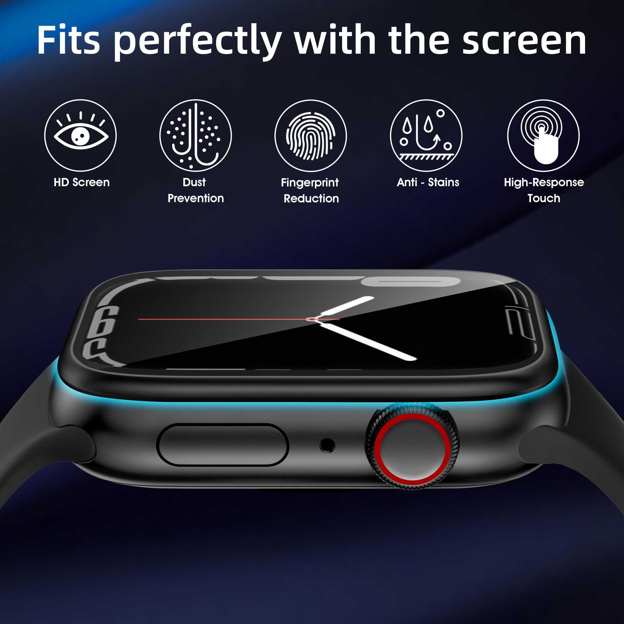 Swuu 2 Pack Tempered Glass Screen Protector With Titanium Alloy Frame Compatible With Apple Watch Series 9 8 7 41Mm Screen Prote