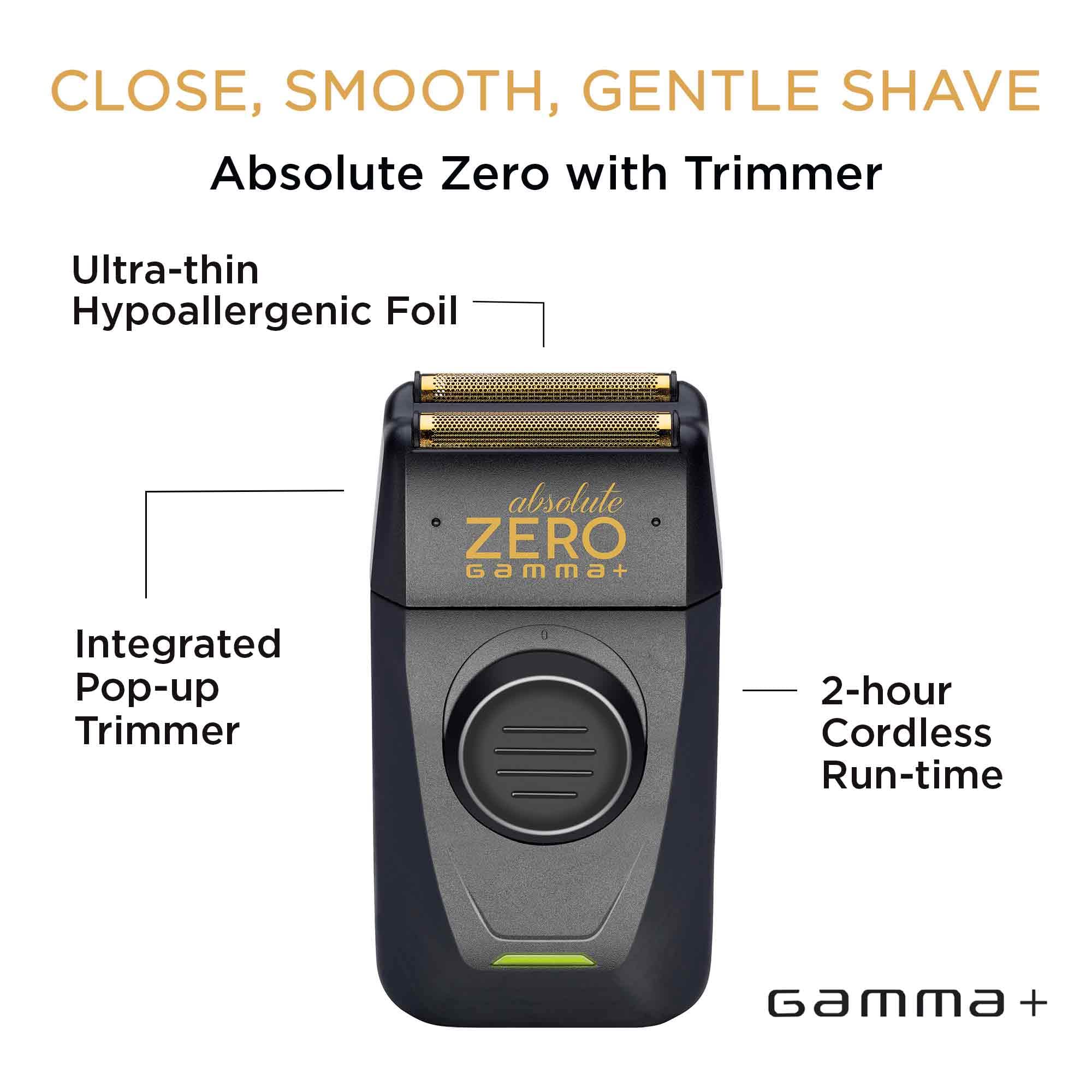 Gamma+ Absolute Zero Men'S Cordless Foil Shaver With Built In Retractable Trimmer, Usb C Rechargeable