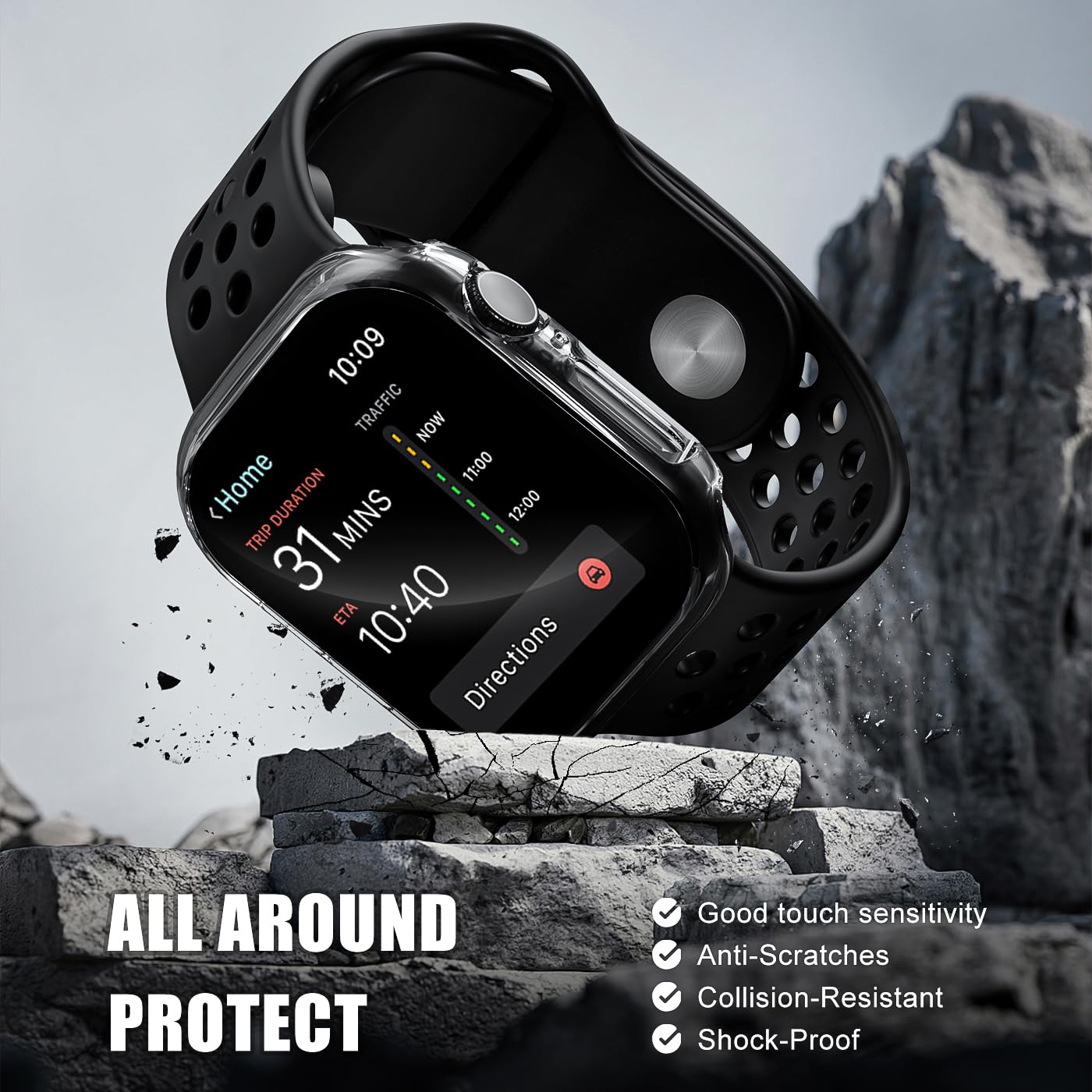 Foamia 2 Pack Case For Apple Watch Screen Protector, Hard Pc Case With Tempered Glass Protective Cover Guard Bumper, Slim Apple