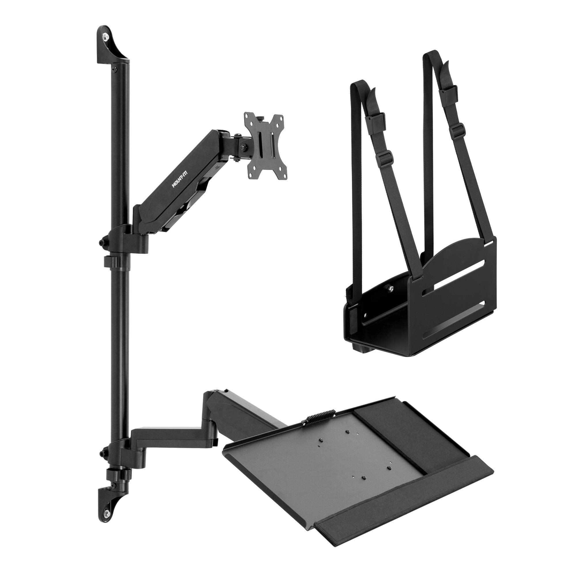 Mount It! Wall Mount Workstation with Single Monitor Mount, Keyboard Tray and CPU Holder, Height Adjustable Full Motion Arms, Fits One 32 Inch Computer Screens