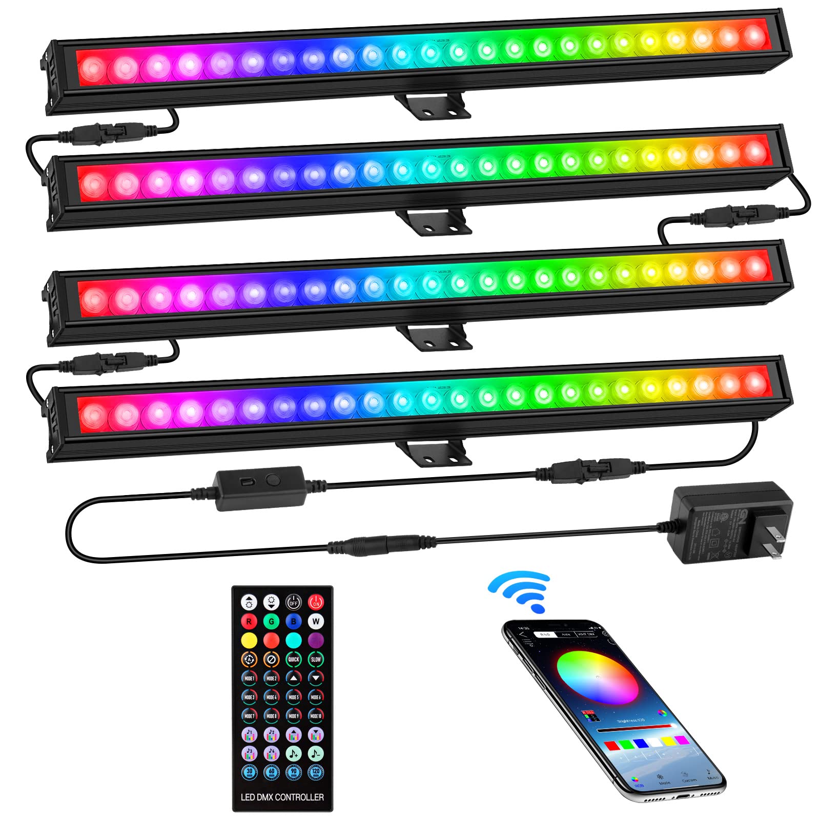 LED Stage Wash Light Bar - OPPSK 18W Dimmable Wall Washer Lights Color Changing DJ Light Bar APP & Remote Control Uplight for We
