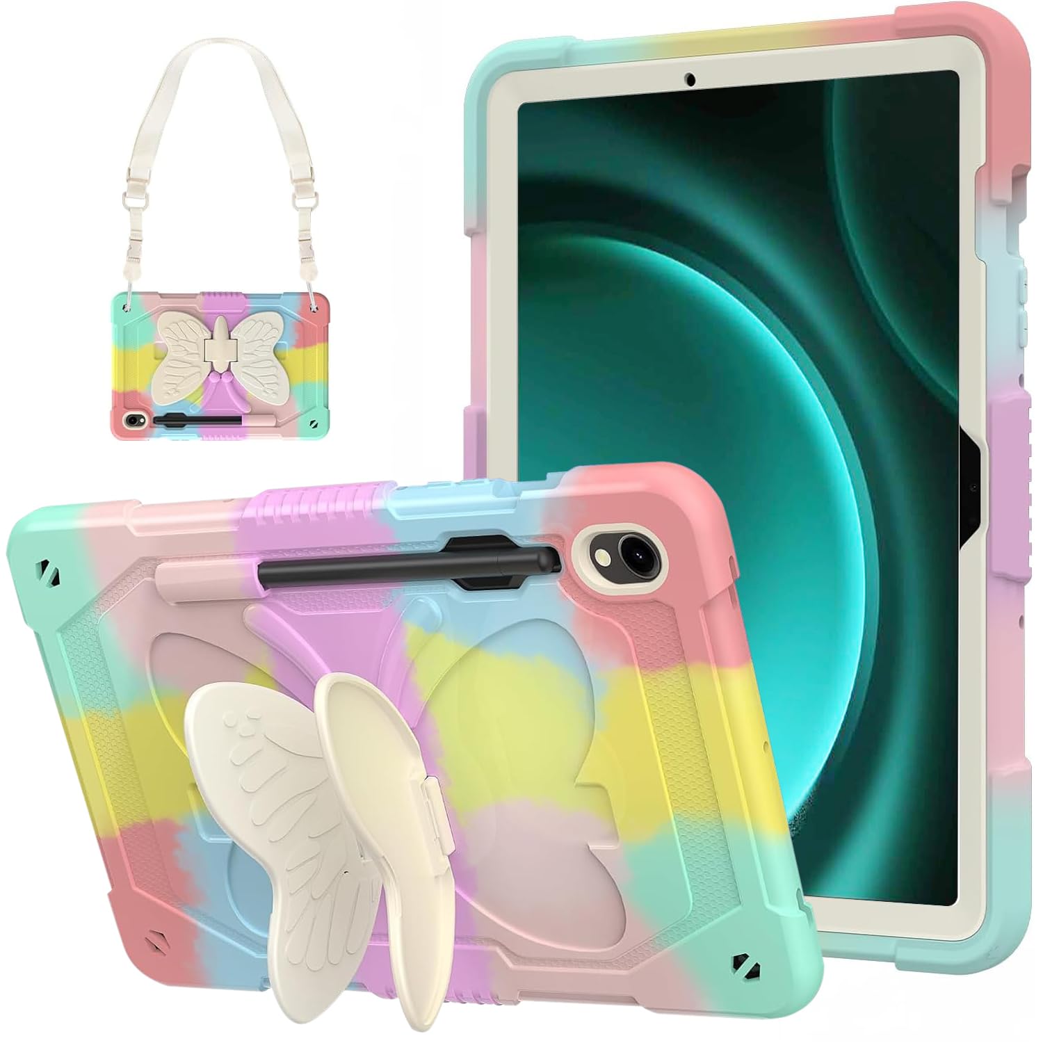 Dreamerx Case For Samsung Galaxy Tab S9 /S9 Fe 5G 2023  Shockproof Case W/Butterfly Kickstand Shoulder Strap Pen Holder  Multi V