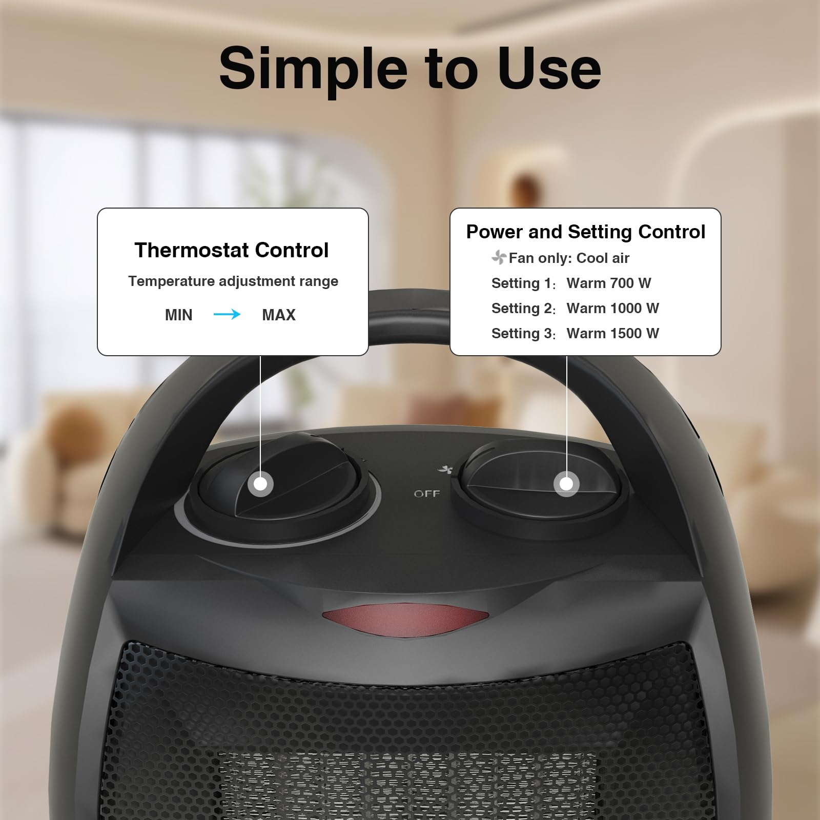 Small Portable Space Heater For Indoor Use   Lutntc 1500W/750W Safe And Quiet Ceramic Electric Heater Fan With Thermostat, Heat