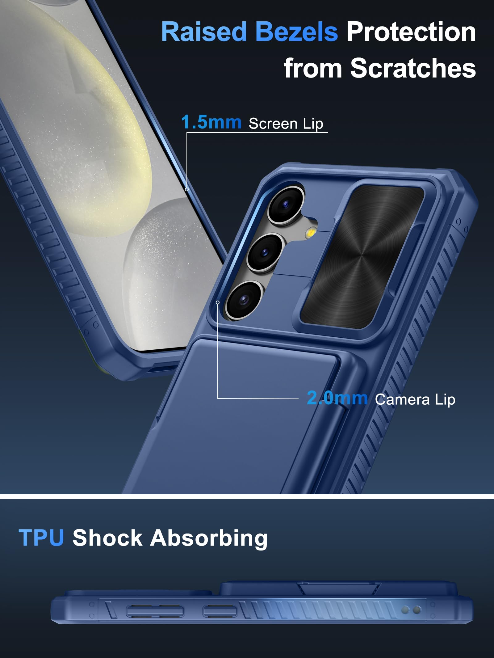 Vihibii For Samsung Galaxy S24 Plus Wallet Case With Card Holder (4 Cards) & Slide Camera Lens Protective Cover & Kickstand, Hea