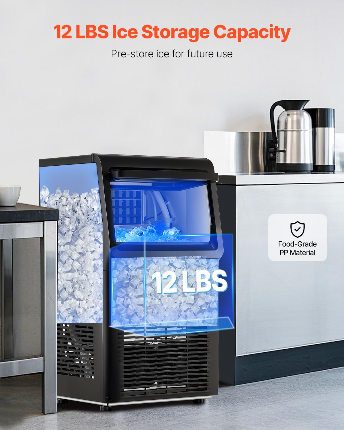 Vevor Commercial Ice Maker Machine, 80Lbs/24H Ice Maker Machine With 12Lbs Storage Capacity, 36 Ice Cubes In 15 Minutes, Led Dig